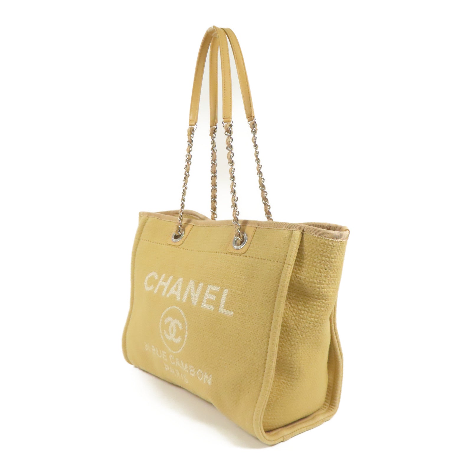 CHANEL 帆布Deauville銀扣鏈帶肩背袋