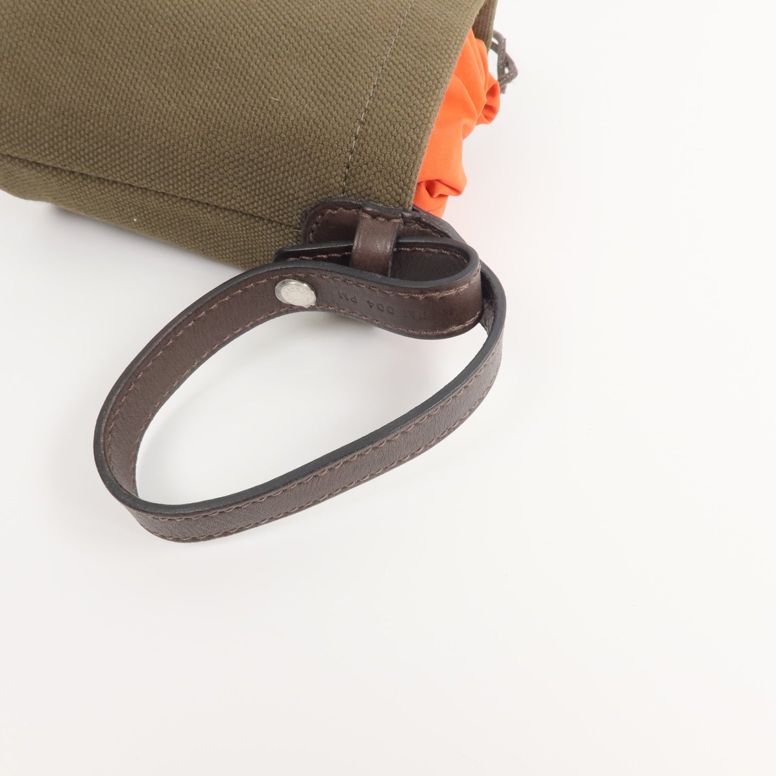 HERMES Barenia皮革/帆布On-The-Go Dog Pouch手拿包Kaki/Feu