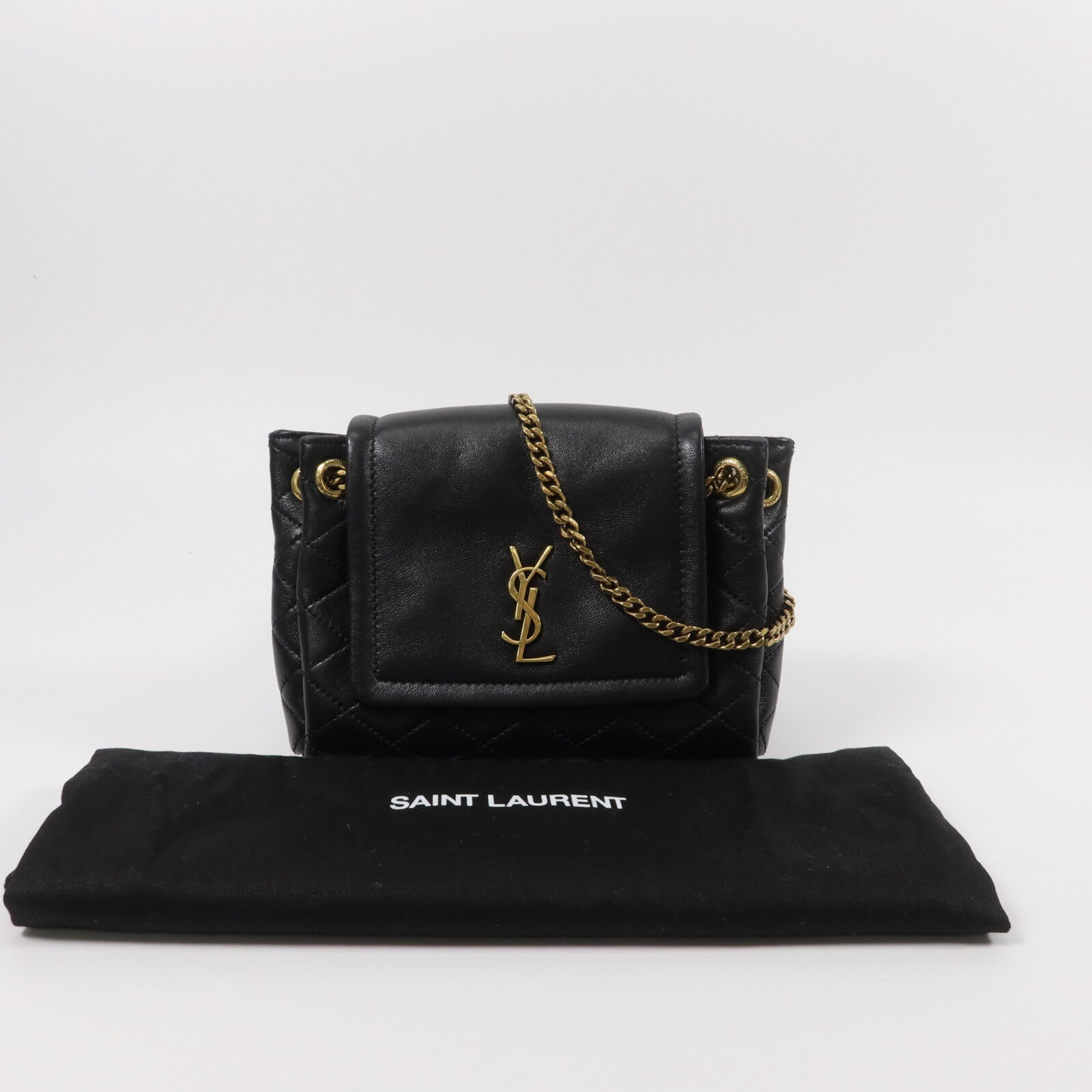 SAINT LAURENT 羊皮皮革Mini Nolita鏈帶肩背袋