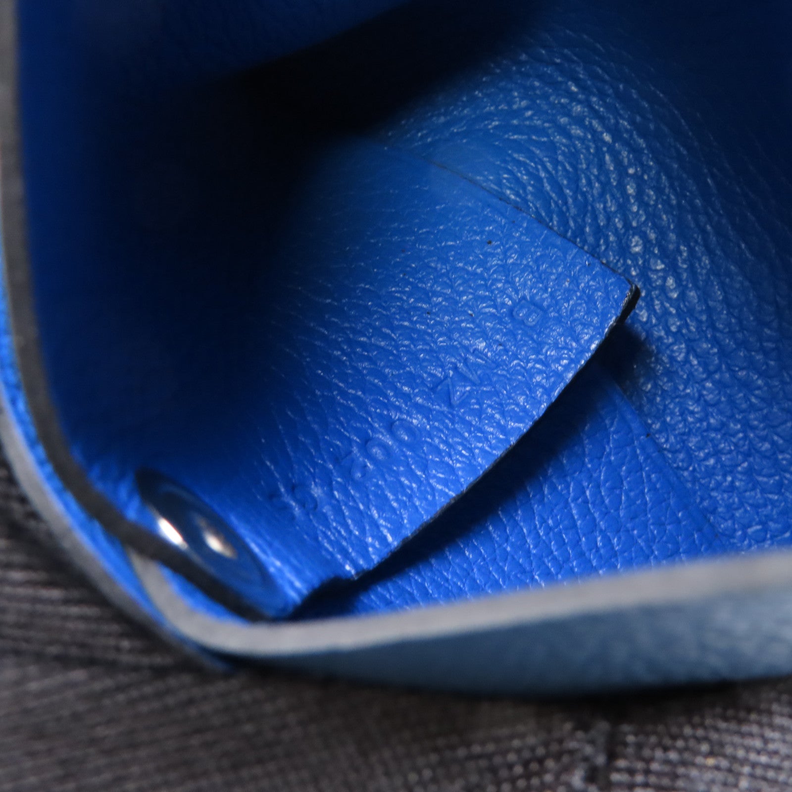 HERMES Chevre皮革Bastia銀扣零錢包Bleu de Prusse深藍近黑/Bleu Zanzibar藍色