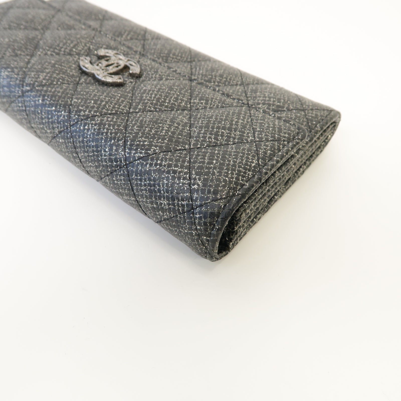 CHANEL 【激減優惠】菱格帆布Long Wallet銀扣長錢包銀色