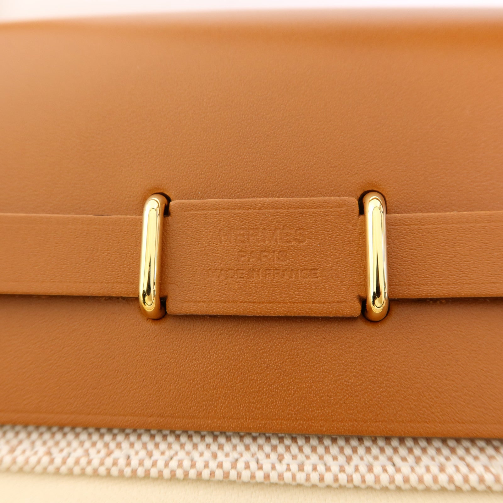 HERMES 帆布/皮革Mini Herbag金扣肩背袋Ebene