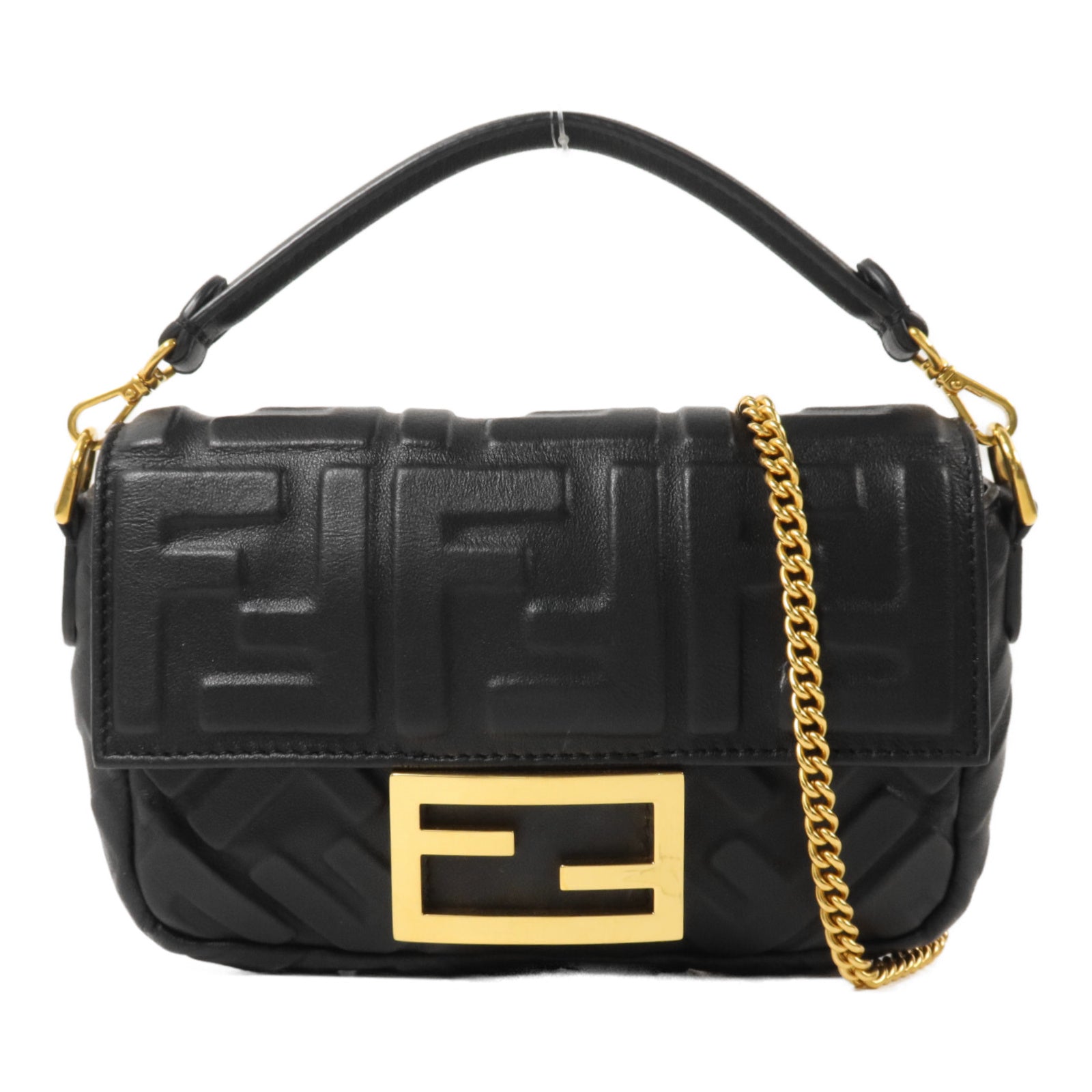 FENDI 牛皮皮革Baguette Mini鏈帶手挽肩背兩用袋