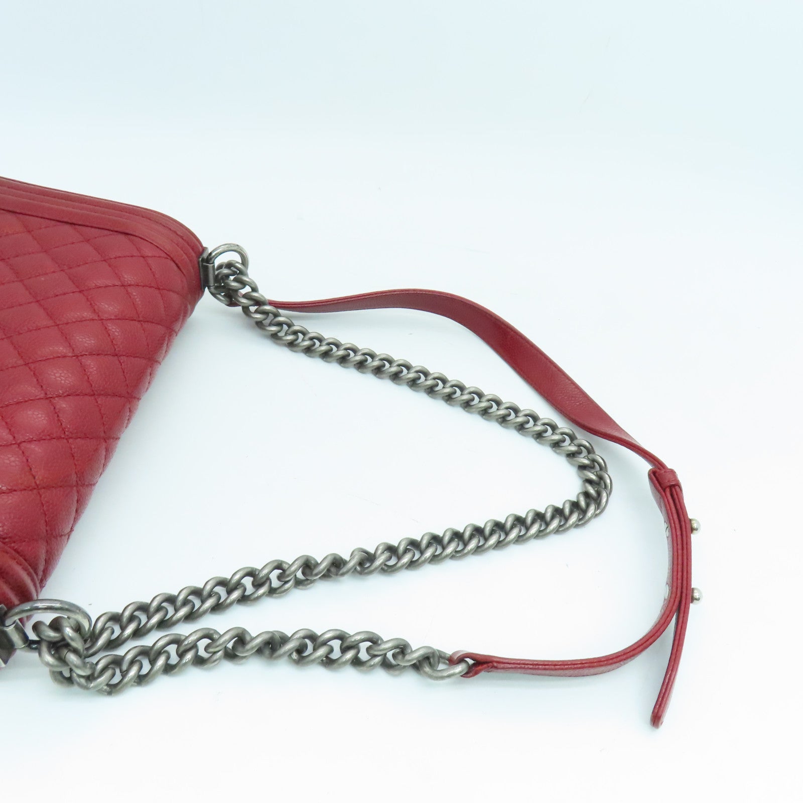 CHANEL 【激減優惠】菱格Caviar皮革Chain Shoulder鏈帶肩背袋銀扣紅色