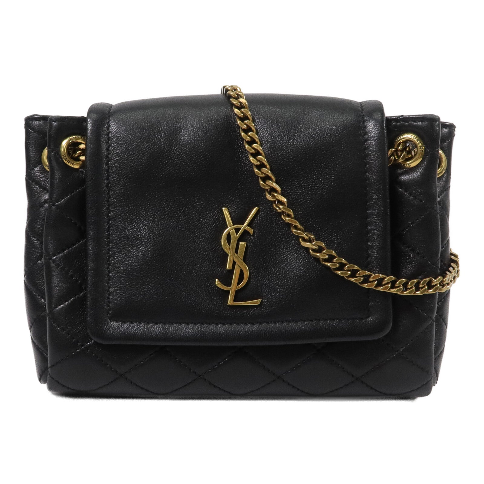 SAINT LAURENT 羊皮皮革Mini Nolita鏈帶肩背袋