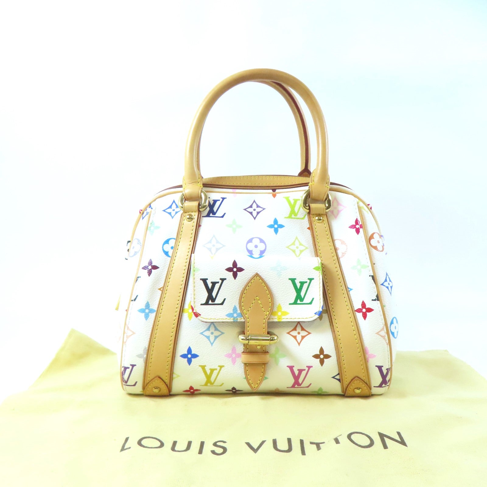 LOUIS VUITTON Monogram Multicolore Priscilla金扣手挽袋白色/彩色