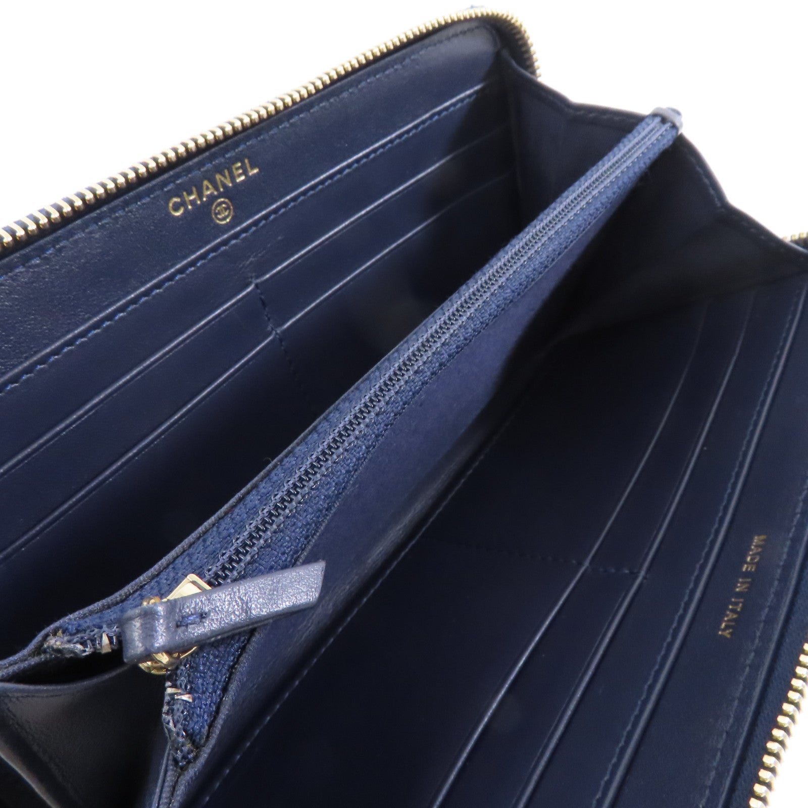 CHANEL 【激減優惠】牛仔布Zipped Long Wallet金扣長錢包藍色