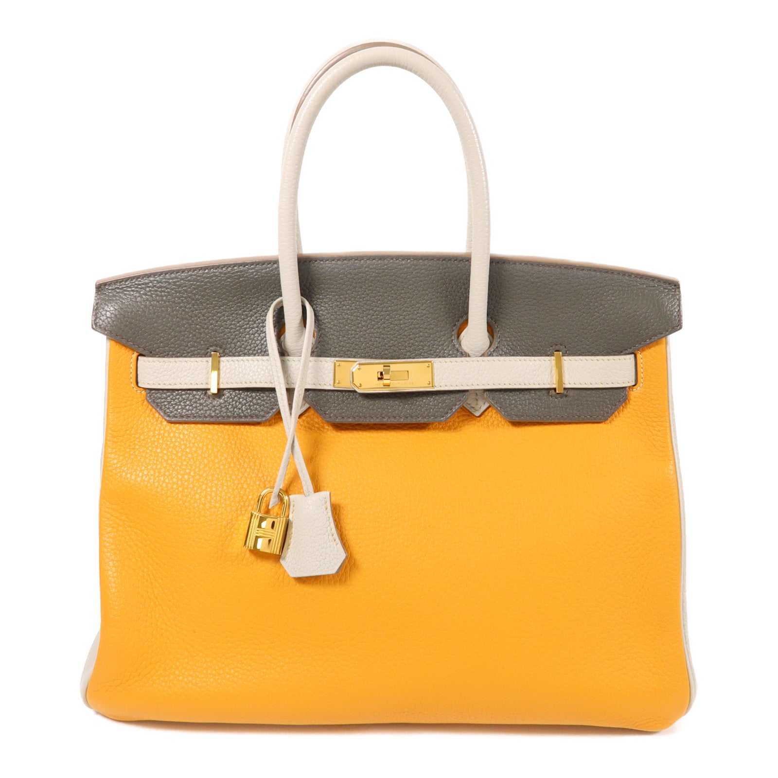 HERMES Togo皮革Birkin 35金扣手挽袋Gris Perle/Etoupe