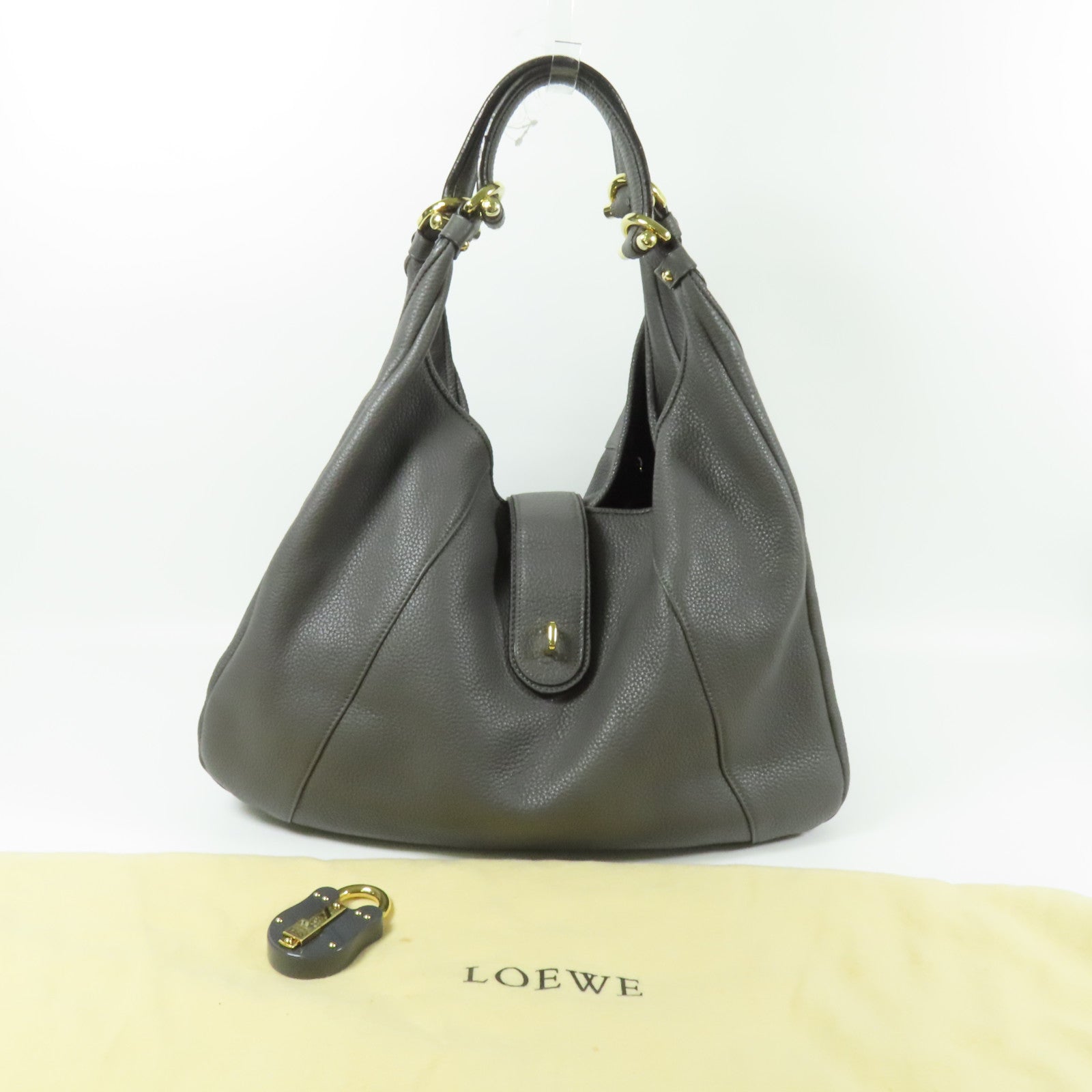 LOEWE 牛皮皮革Tote Bag金扣扣肩背袋