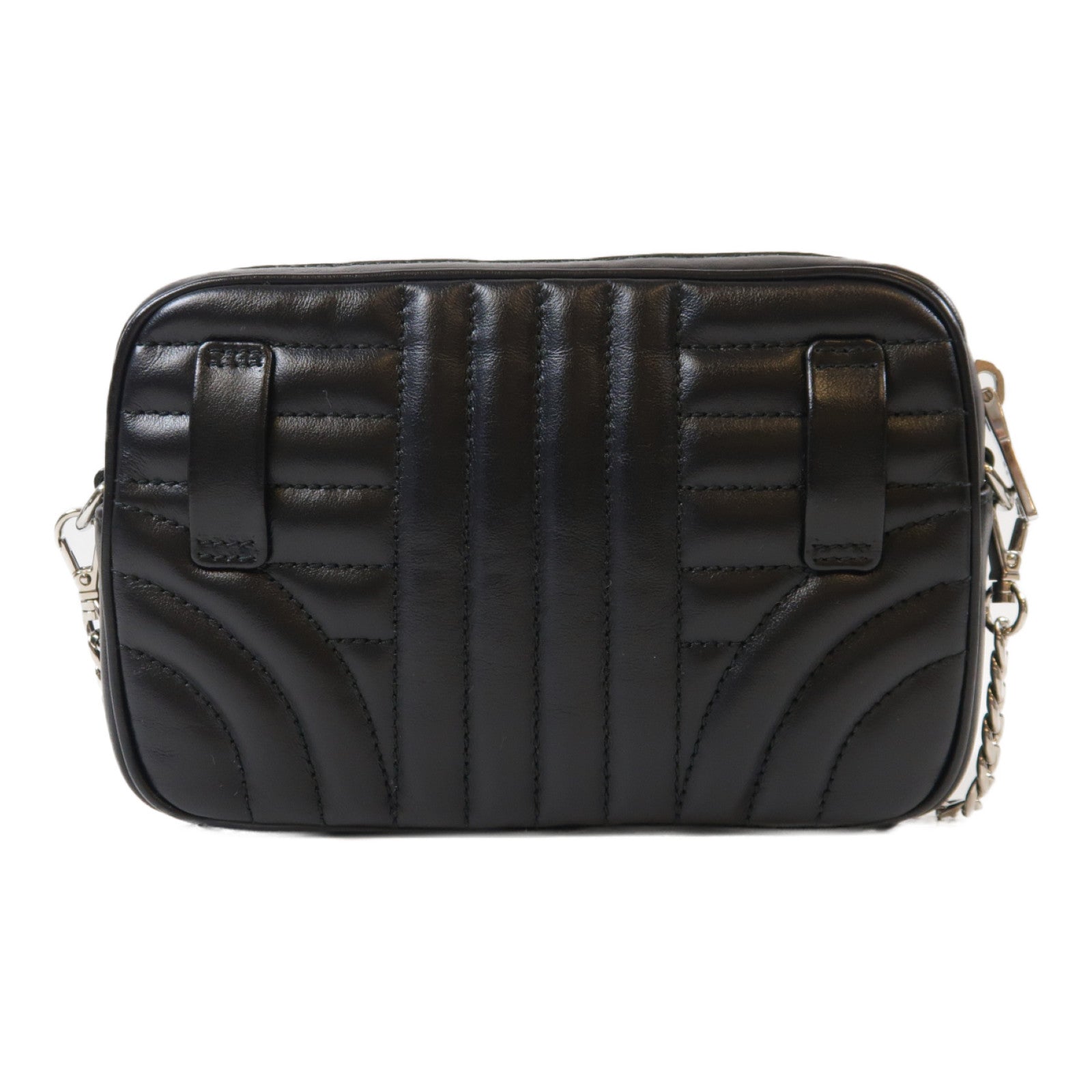 PRADA 牛皮皮革Shoulder Bag銀扣鏈帶肩背袋黑色
