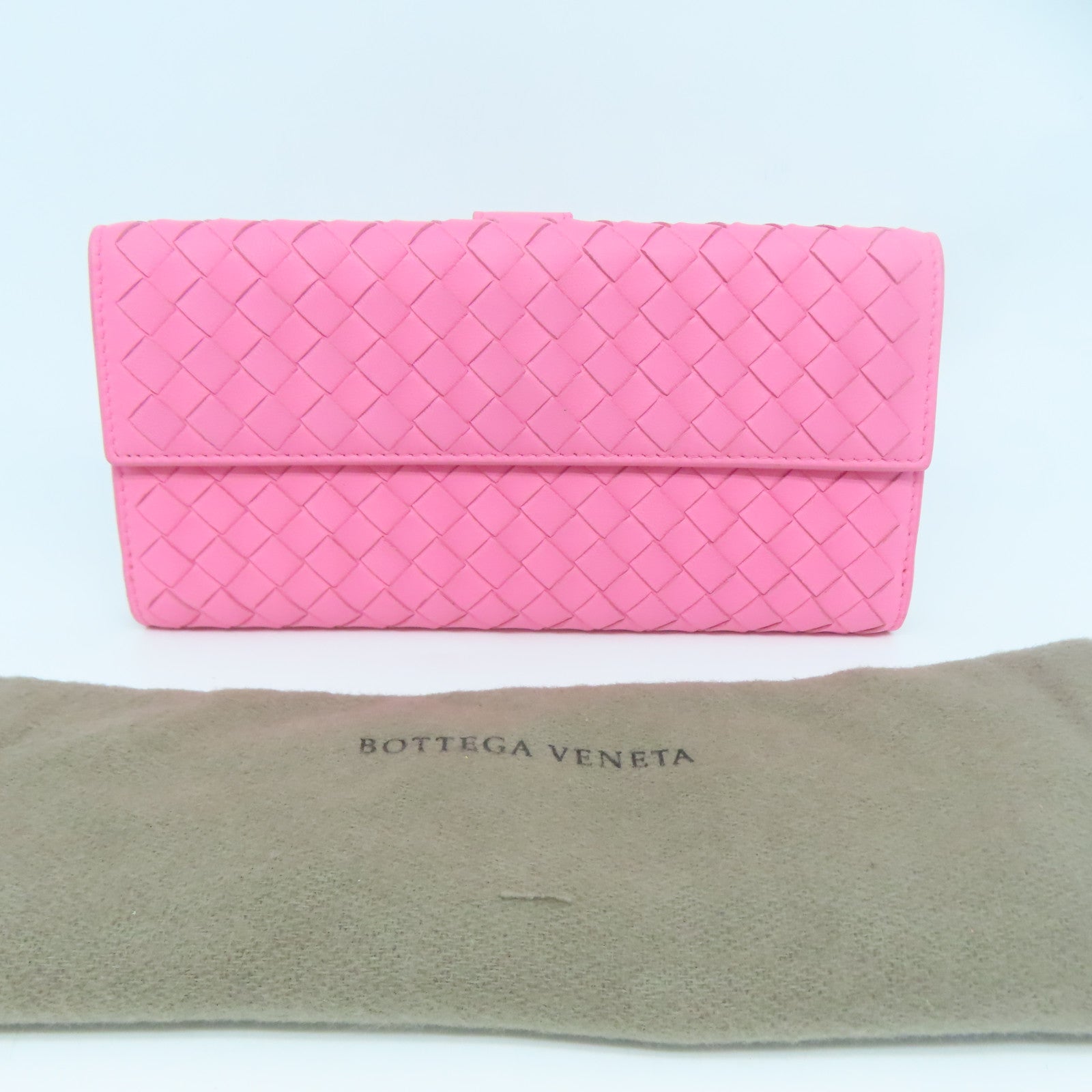 BOTTEGA VENETA 【清倉大減價】牛皮皮革Wallet黑扣長錢包粉紅色