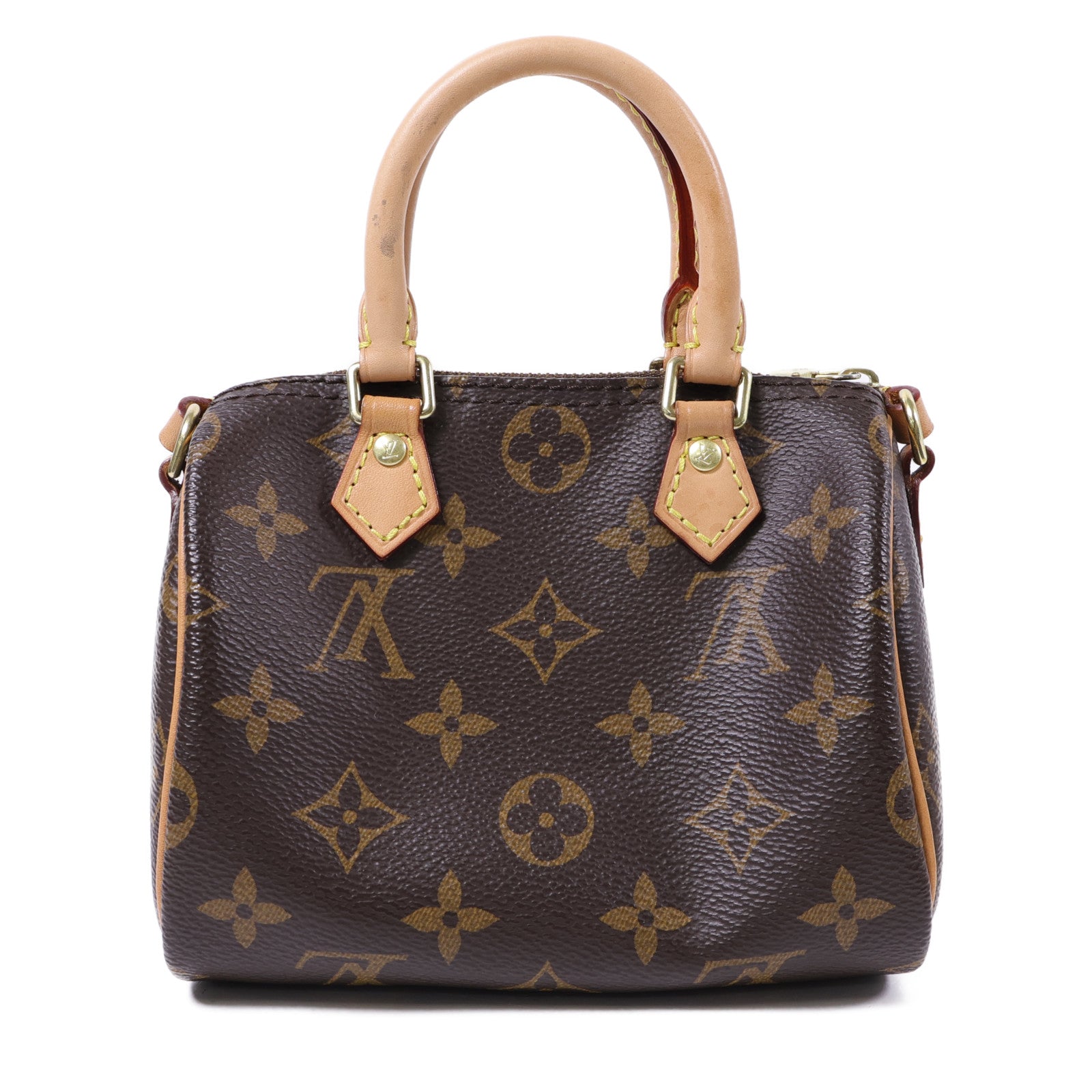 LOUIS VUITTON Monogram Nano Speedy金扣手挽肩背兩用袋棕色