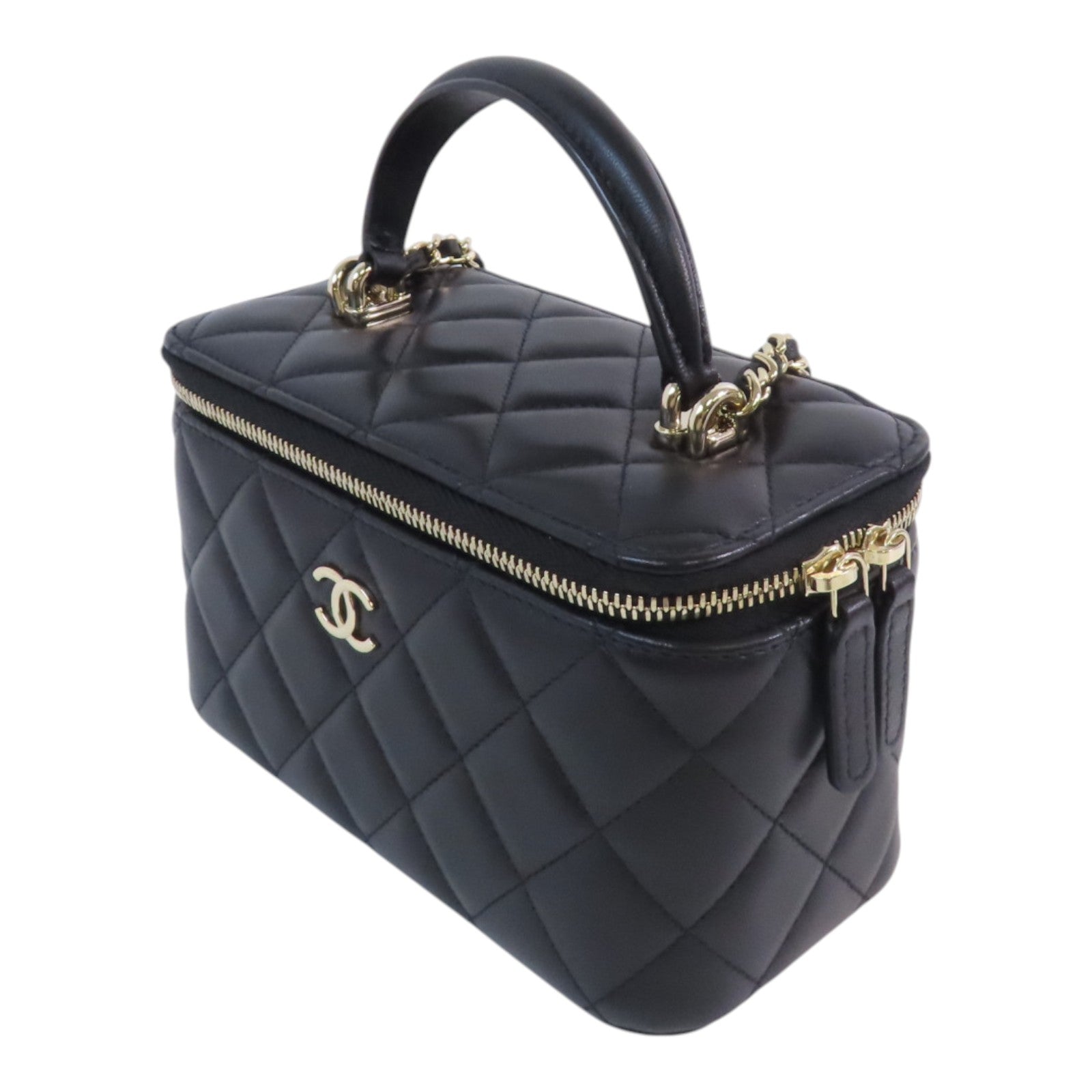 CHANEL 羊皮皮革Vanity Case金扣鏈帶手挽肩背兩用袋