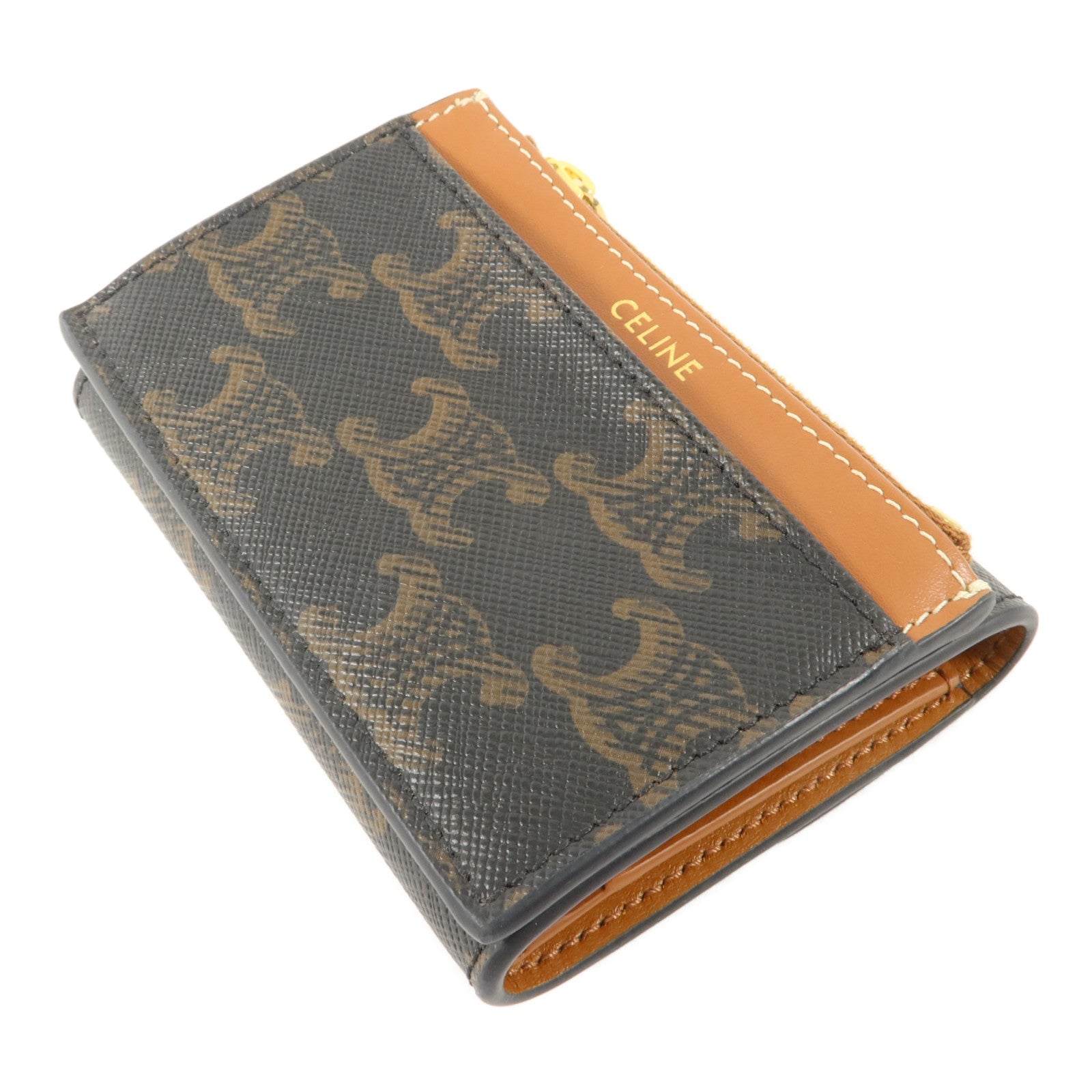 CELINE 塗層帆布Compact Wallet With Coin Triomphe錢包