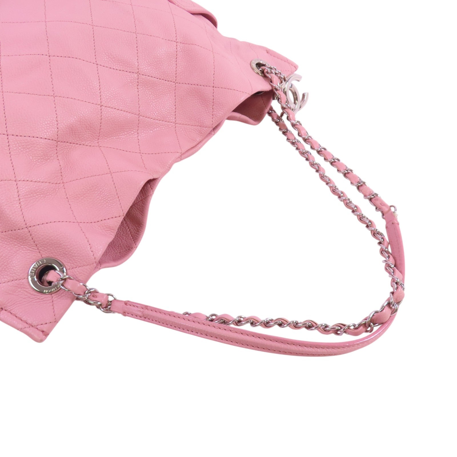 CHANEL CC SHW Chain Shoulder Bag Tote Bag Calfskin Leather