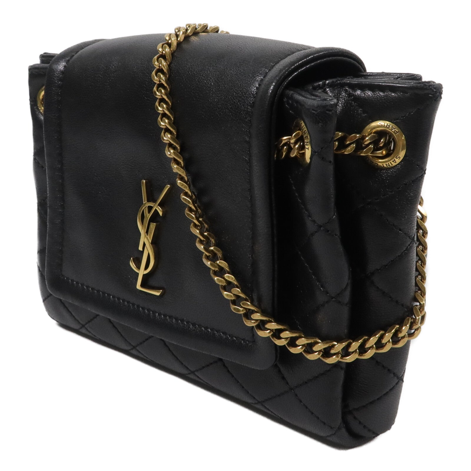 SAINT LAURENT 羊皮皮革Mini Nolita鏈帶肩背袋