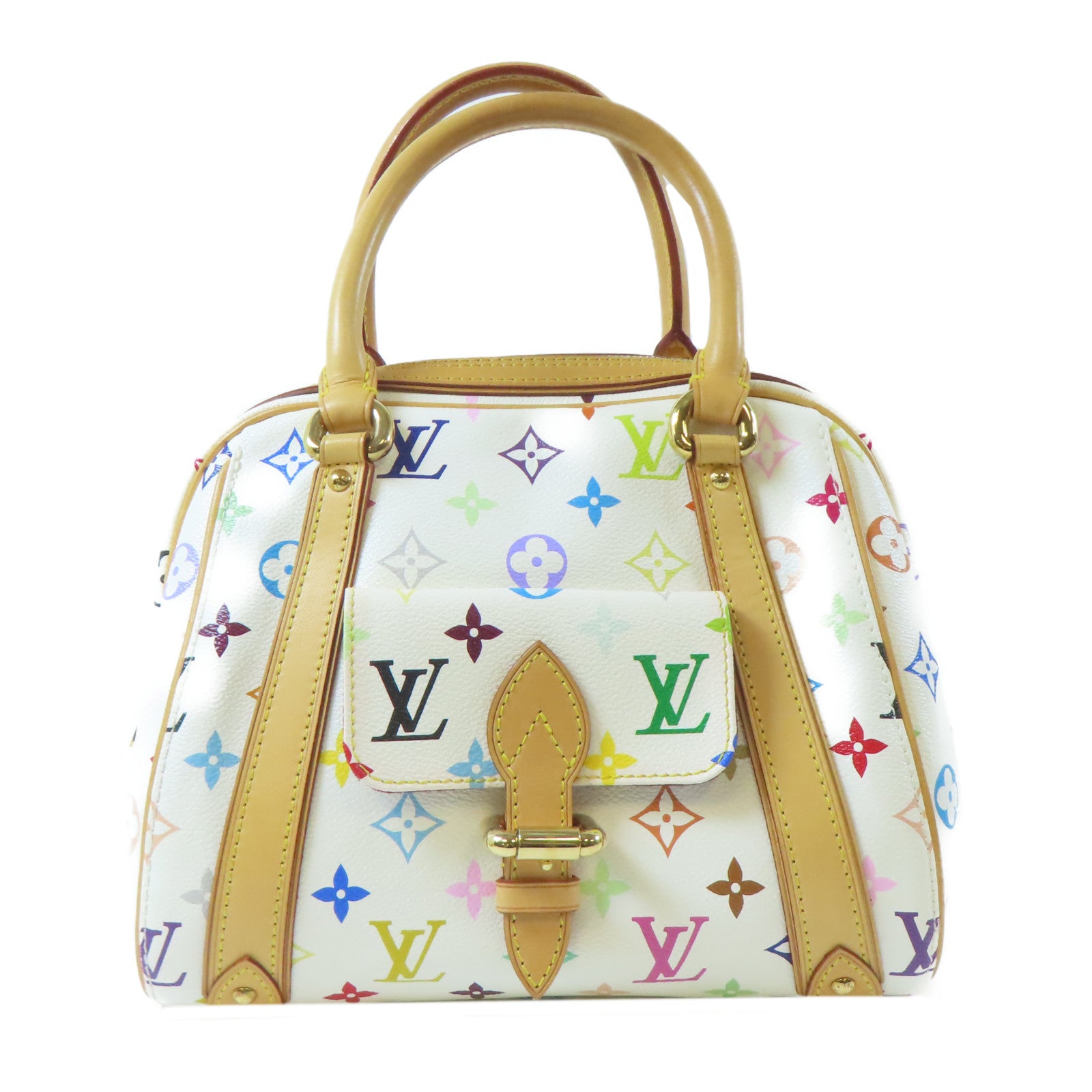 LOUIS VUITTON Monogram Multicolore Priscilla金扣手挽袋白色/彩色
