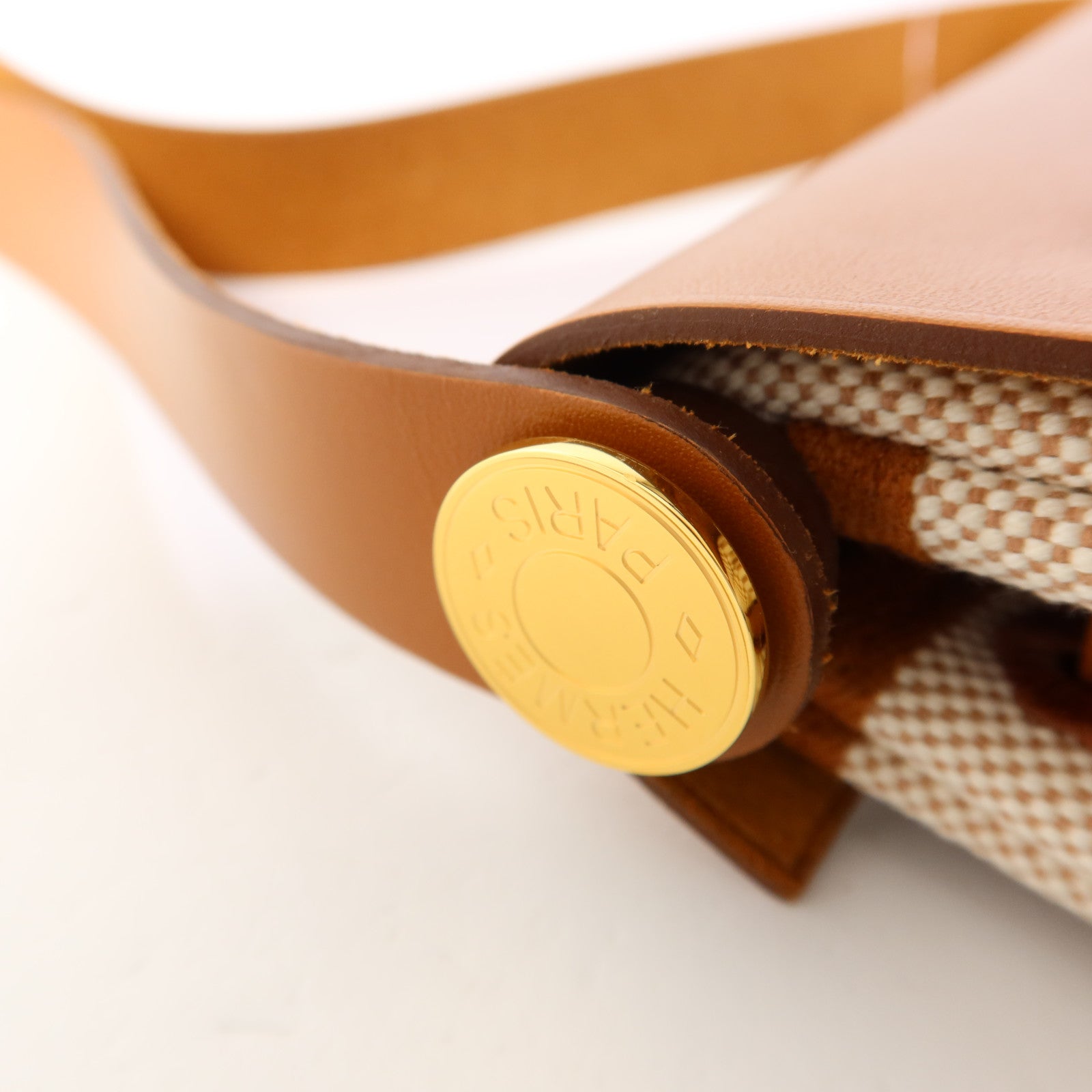 HERMES 帆布/皮革Mini Herbag金扣肩背袋Ebene