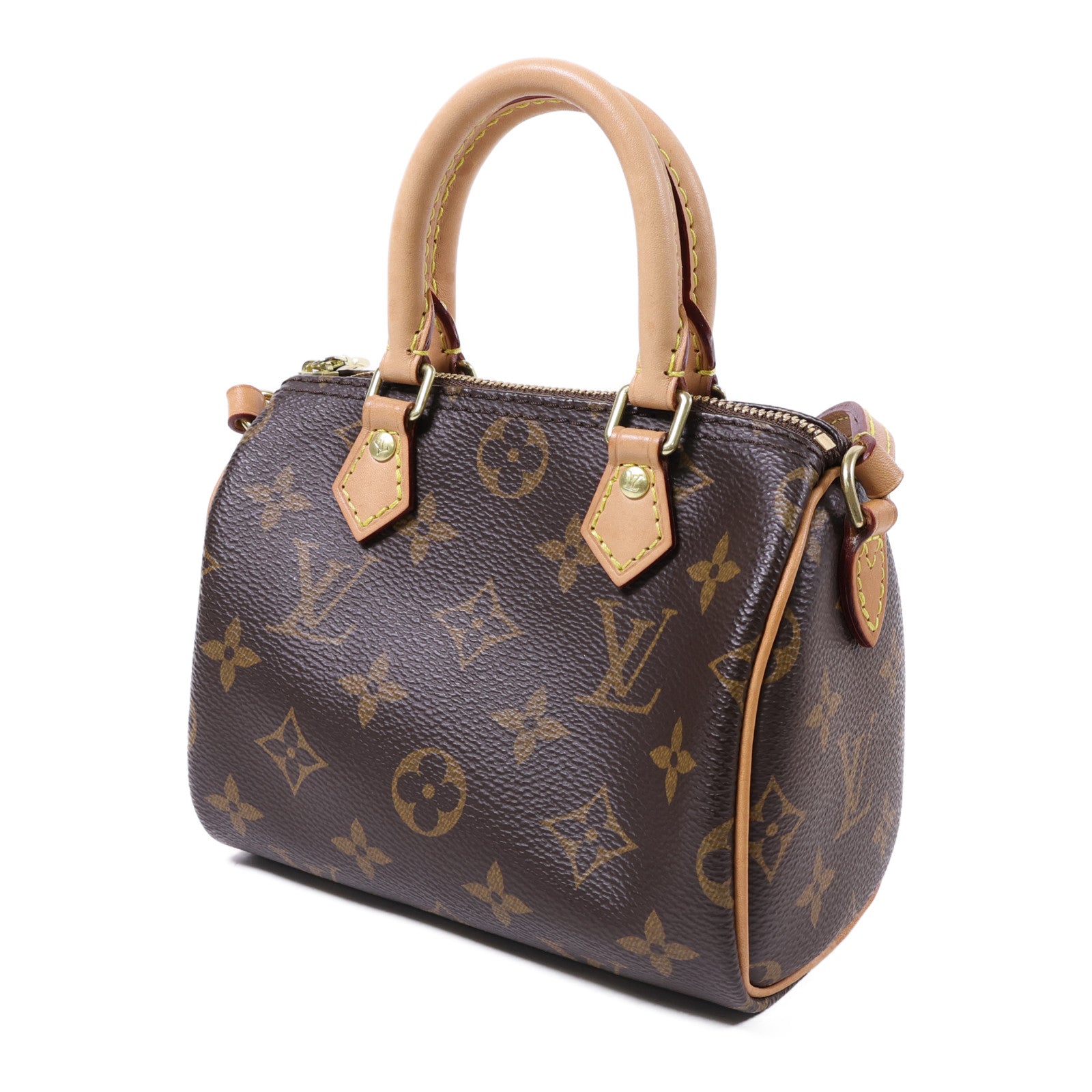 LOUIS VUITTON Monogram Nano Speedy金扣手挽肩背兩用袋棕色