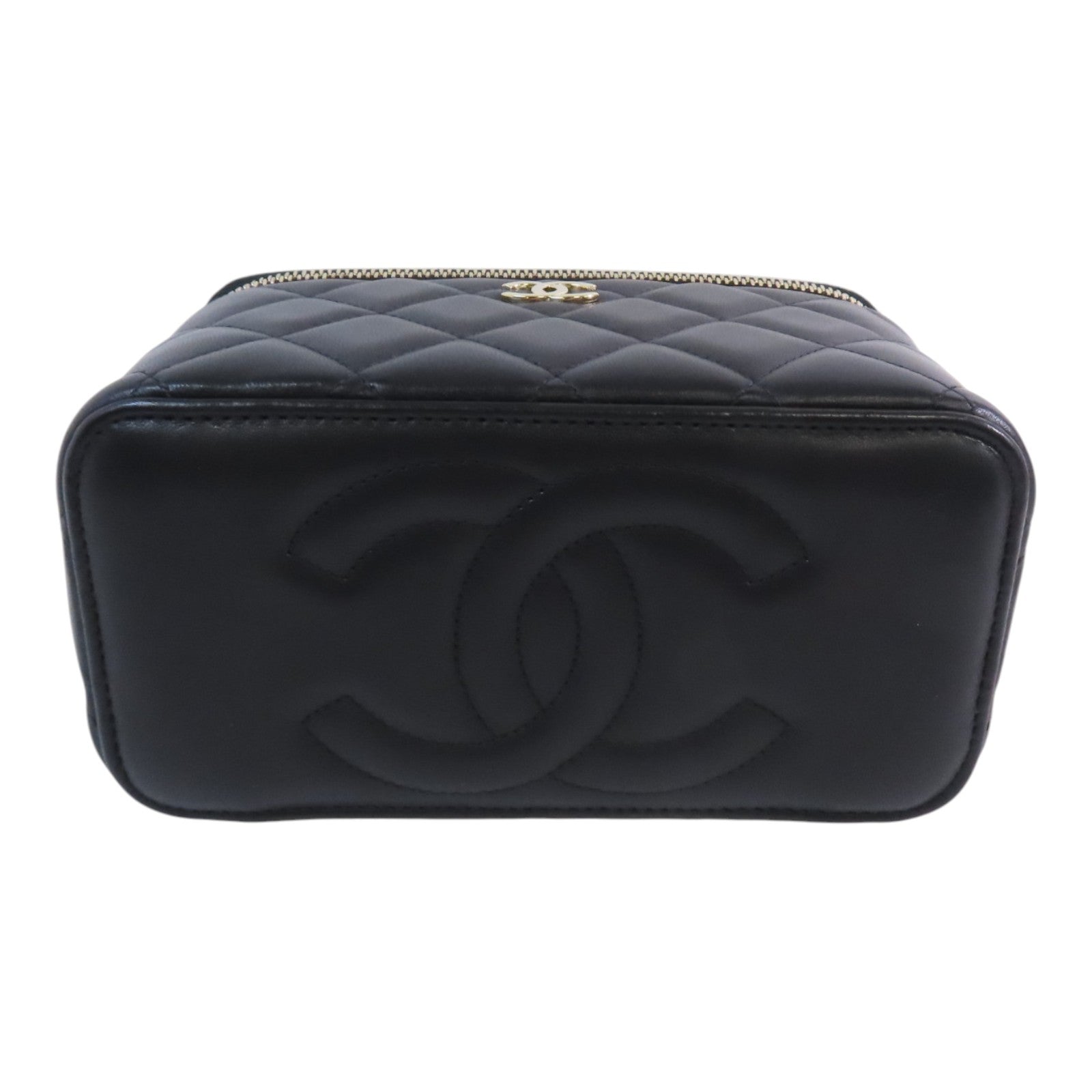 CHANEL 羊皮皮革Vanity Case金扣鏈帶手挽肩背兩用袋