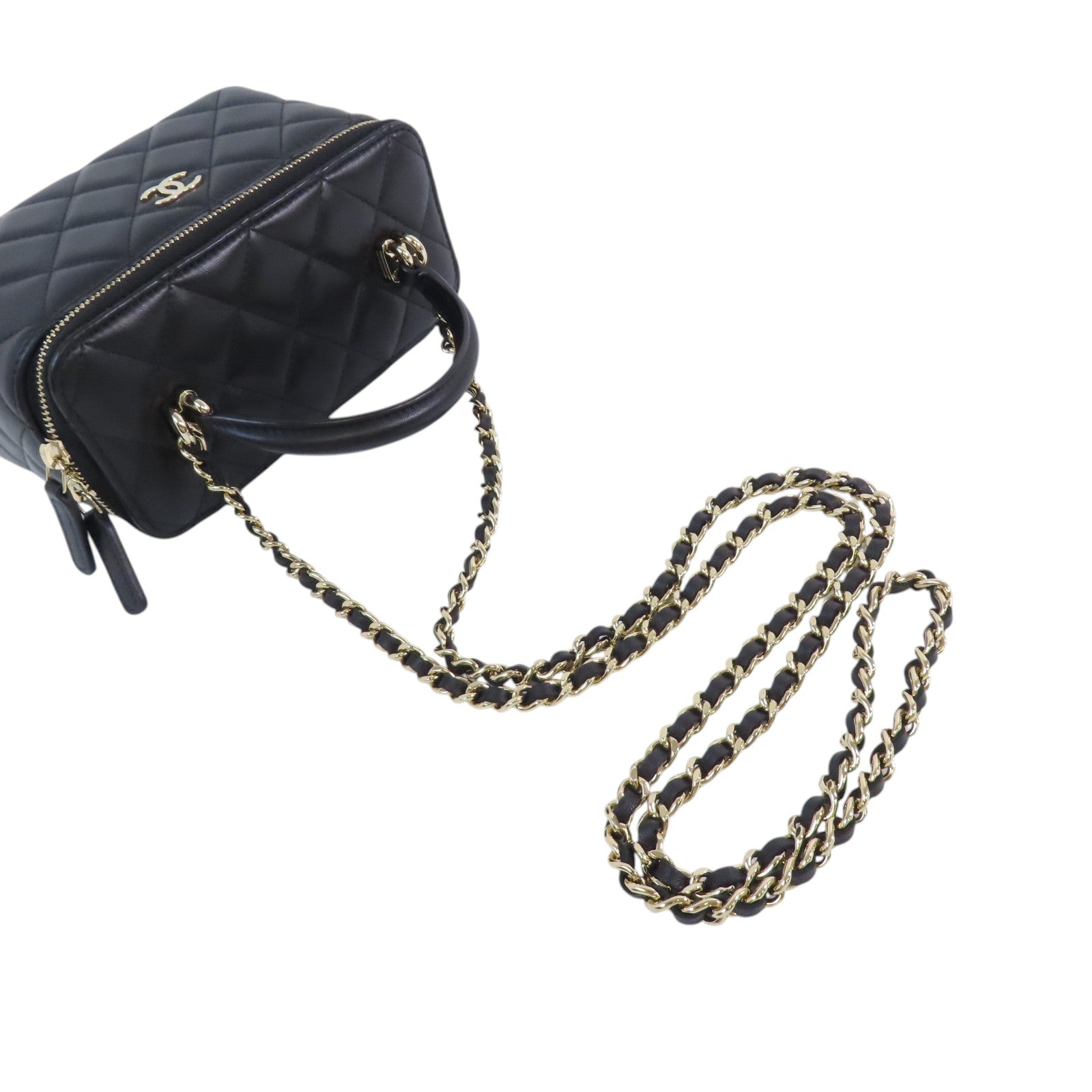 CHANEL 羊皮皮革Vanity Case金扣鏈帶手挽肩背兩用袋