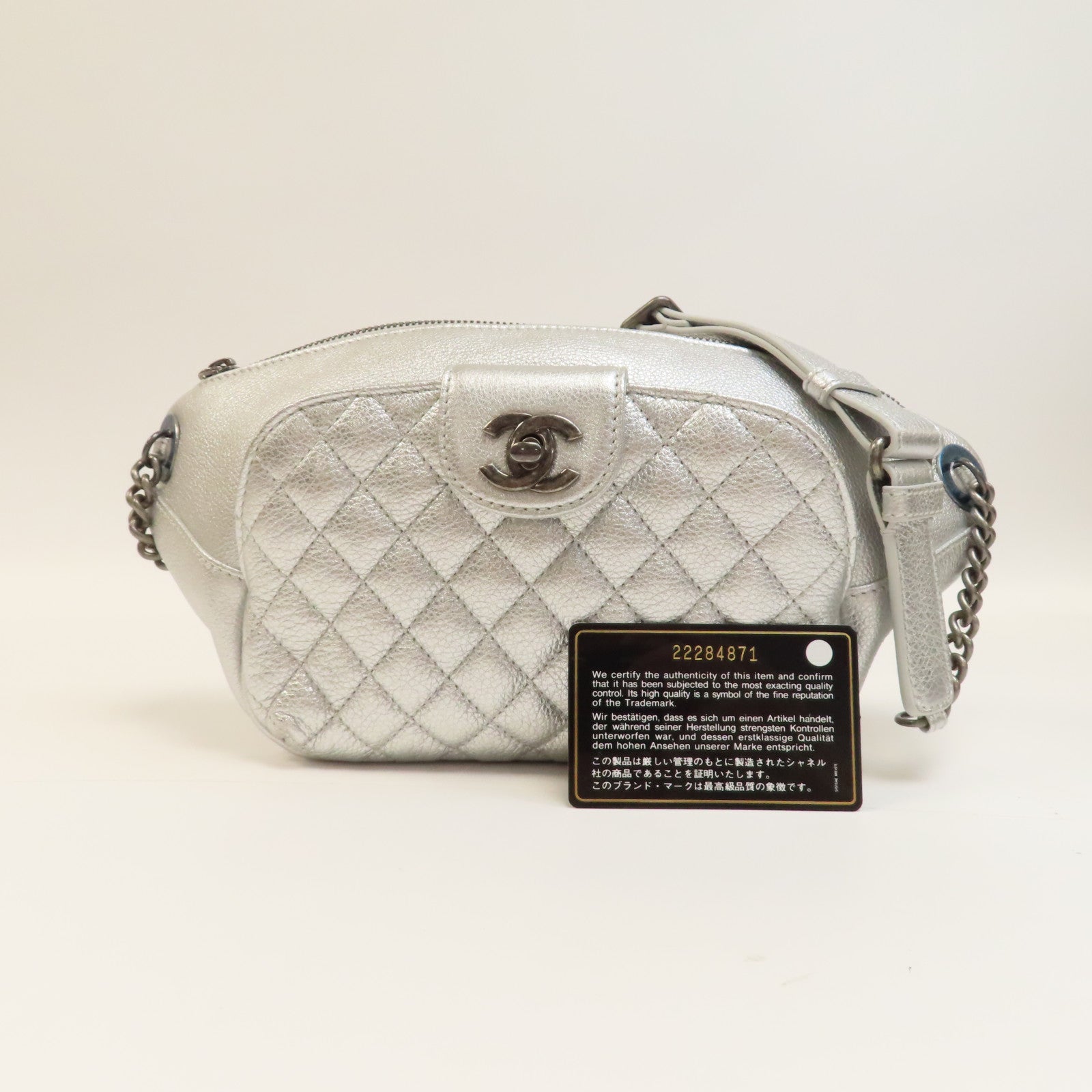 CHANEL 菱格牛皮皮革Waist Bag銀扣腰包銀色