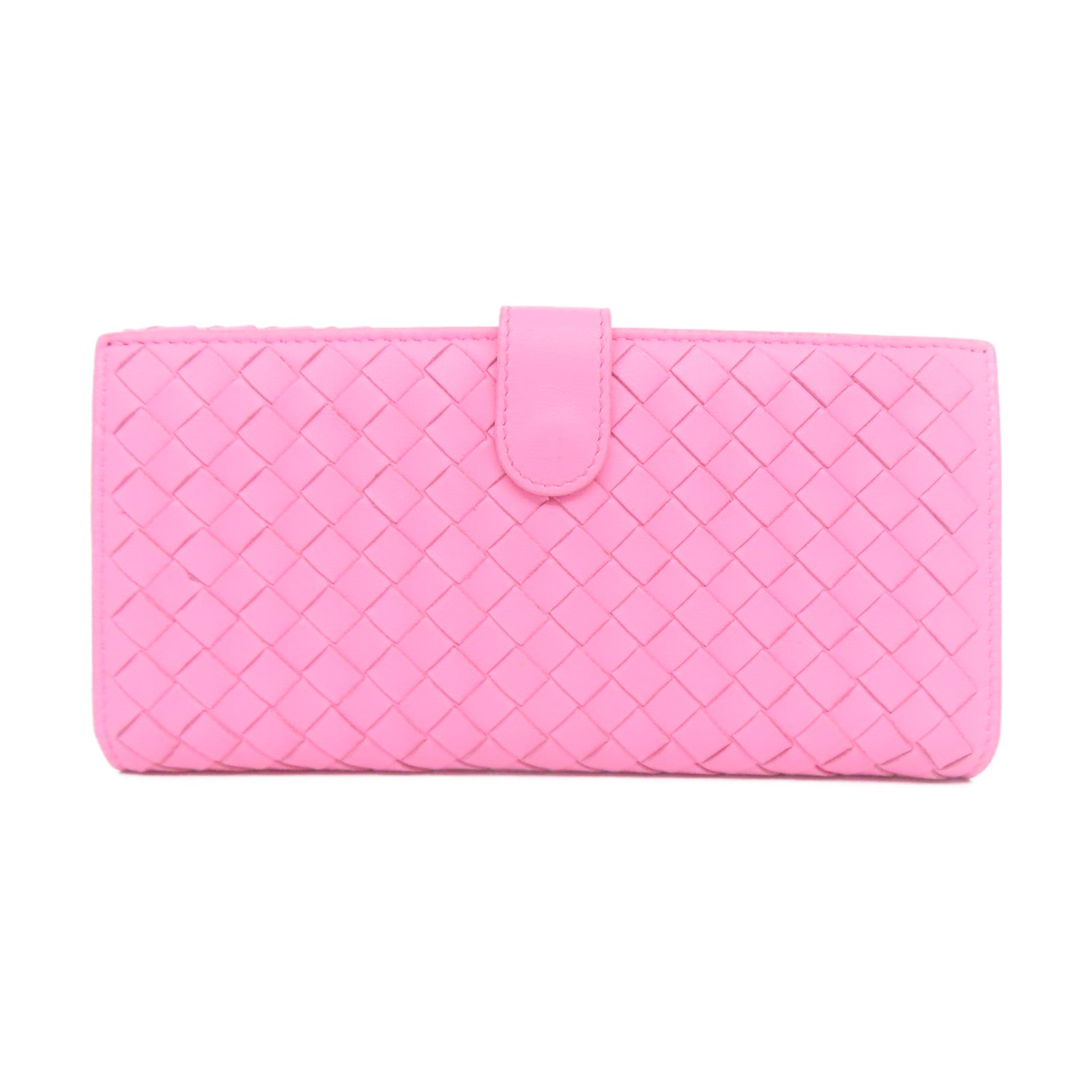 BOTTEGA VENETA 【清倉大減價】牛皮皮革Wallet黑扣長錢包粉紅色