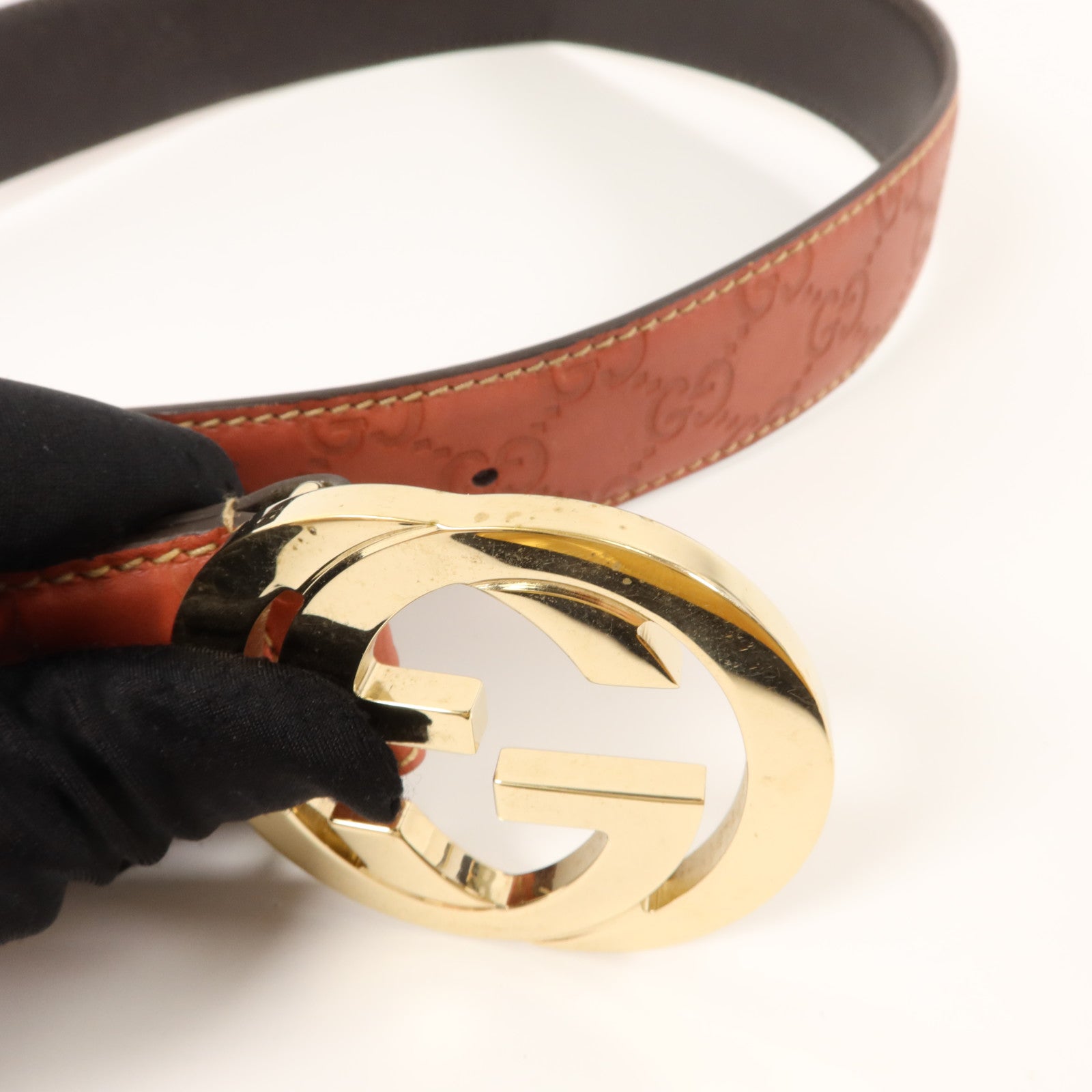 GUCCI 牛皮皮革Interlocking GG Belt 85cm皮帶