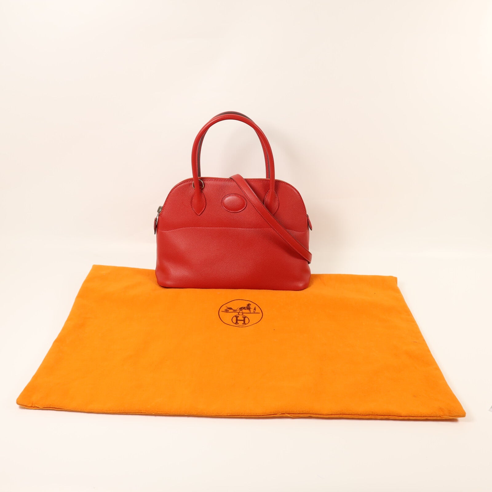 HERMES Epsom皮革Bolide 27銀扣手挽肩背兩用袋Rouge Casaque