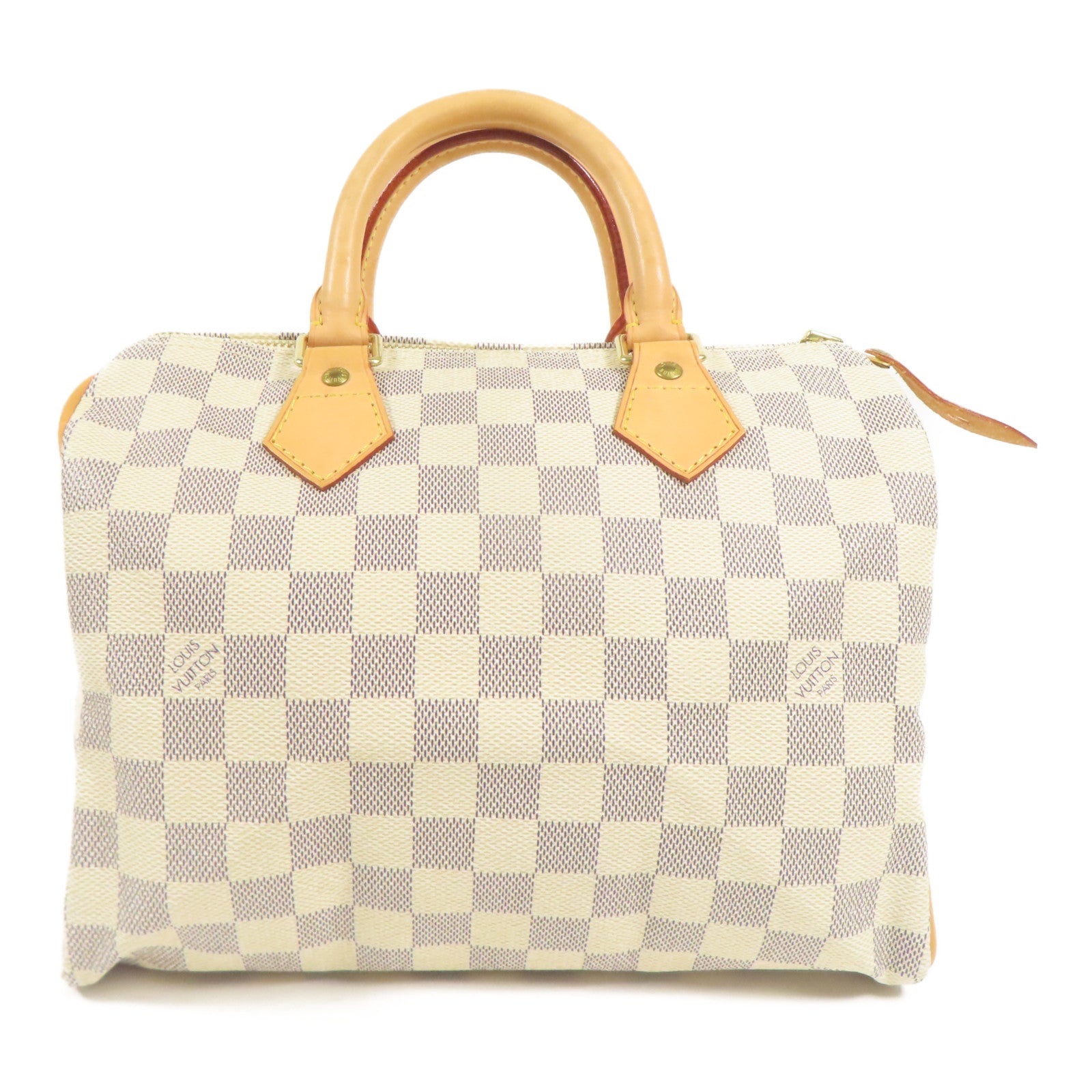 LOUIS VUITTON Damier Azur Speedy 25金扣手挽袋白色