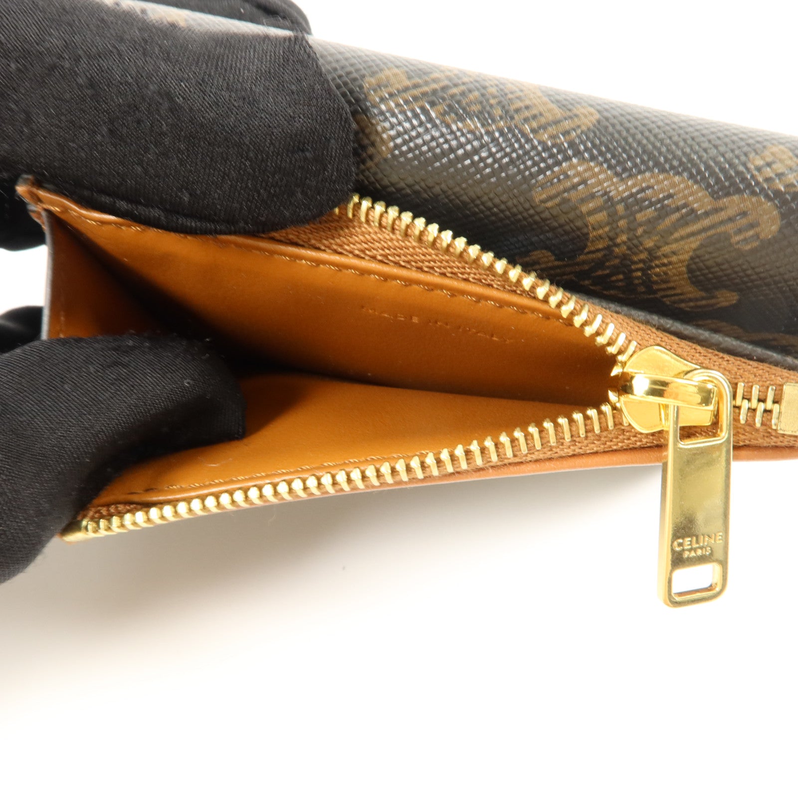 CELINE 塗層帆布Compact Wallet With Coin Triomphe錢包