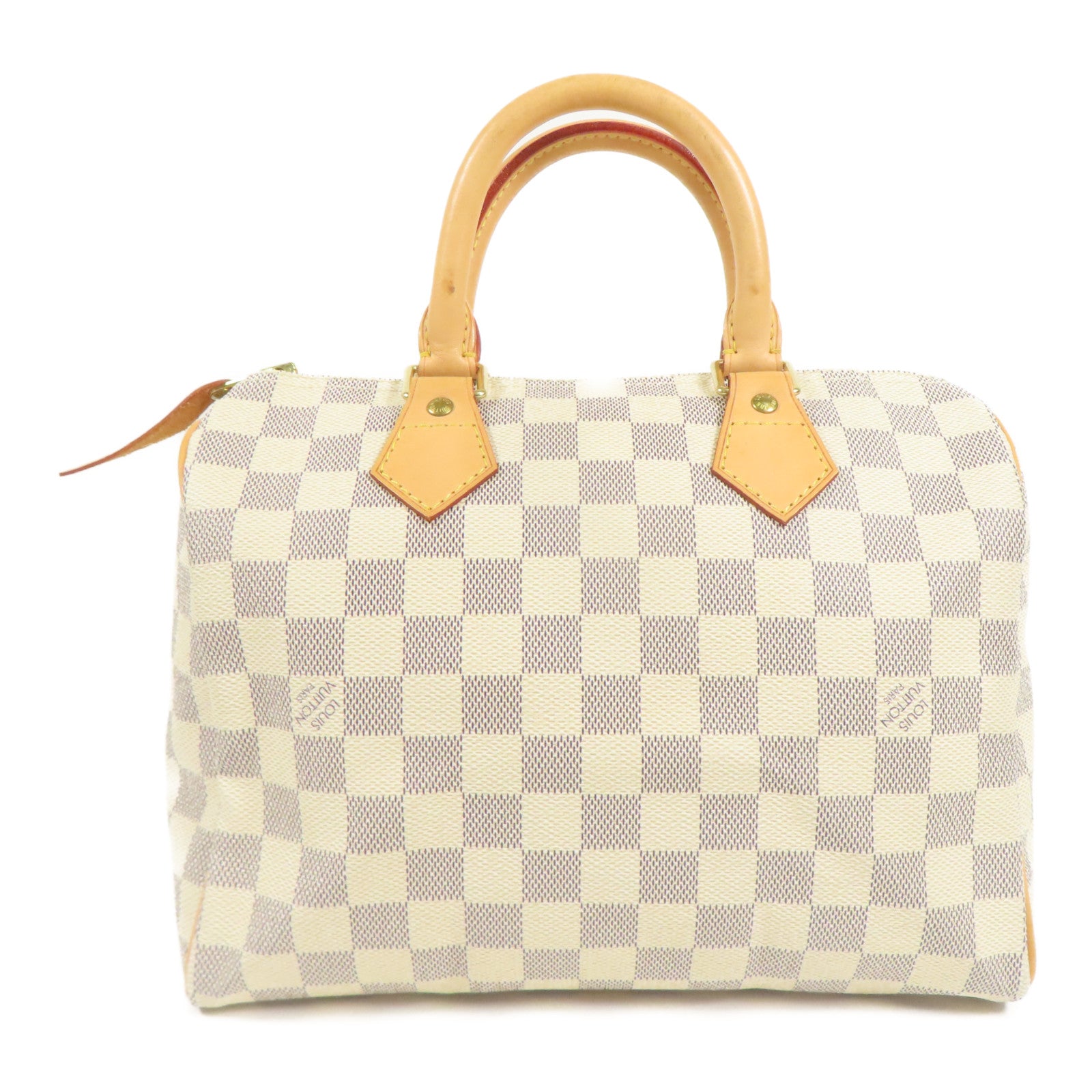 LOUIS VUITTON Damier Azur Speedy 25金扣手挽袋白色