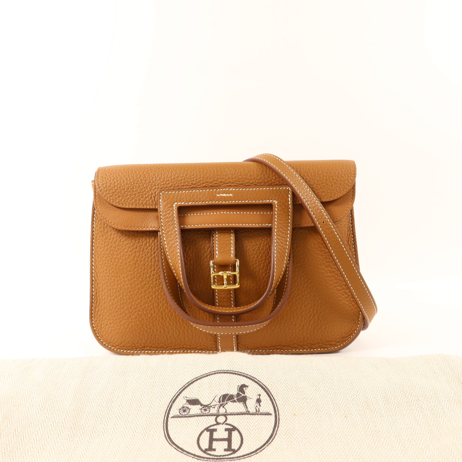 HERMES Clemence皮革Halzan 25金扣手挽肩背兩用袋Gold