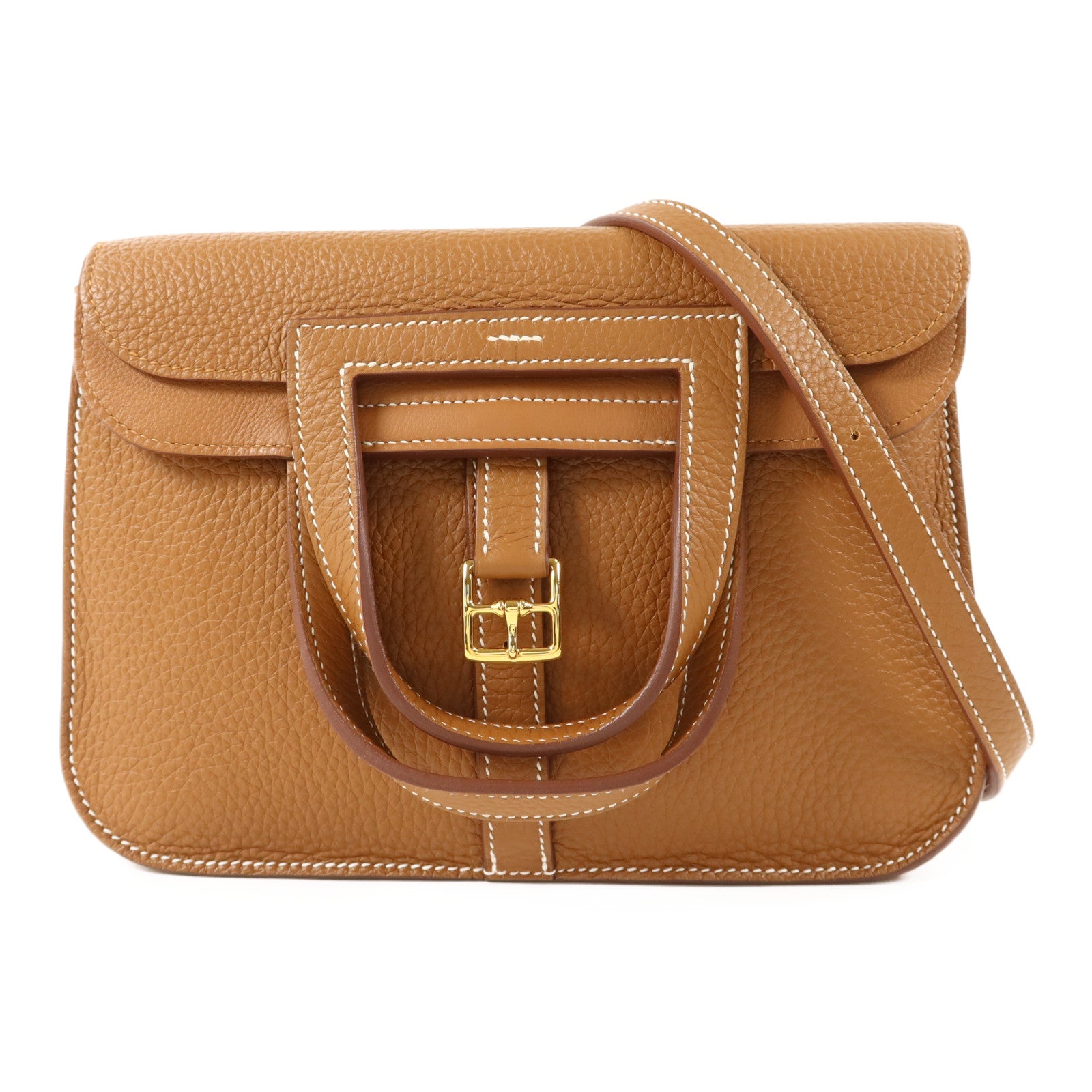 HERMES Clemence皮革Halzan 25金扣手挽肩背兩用袋Gold