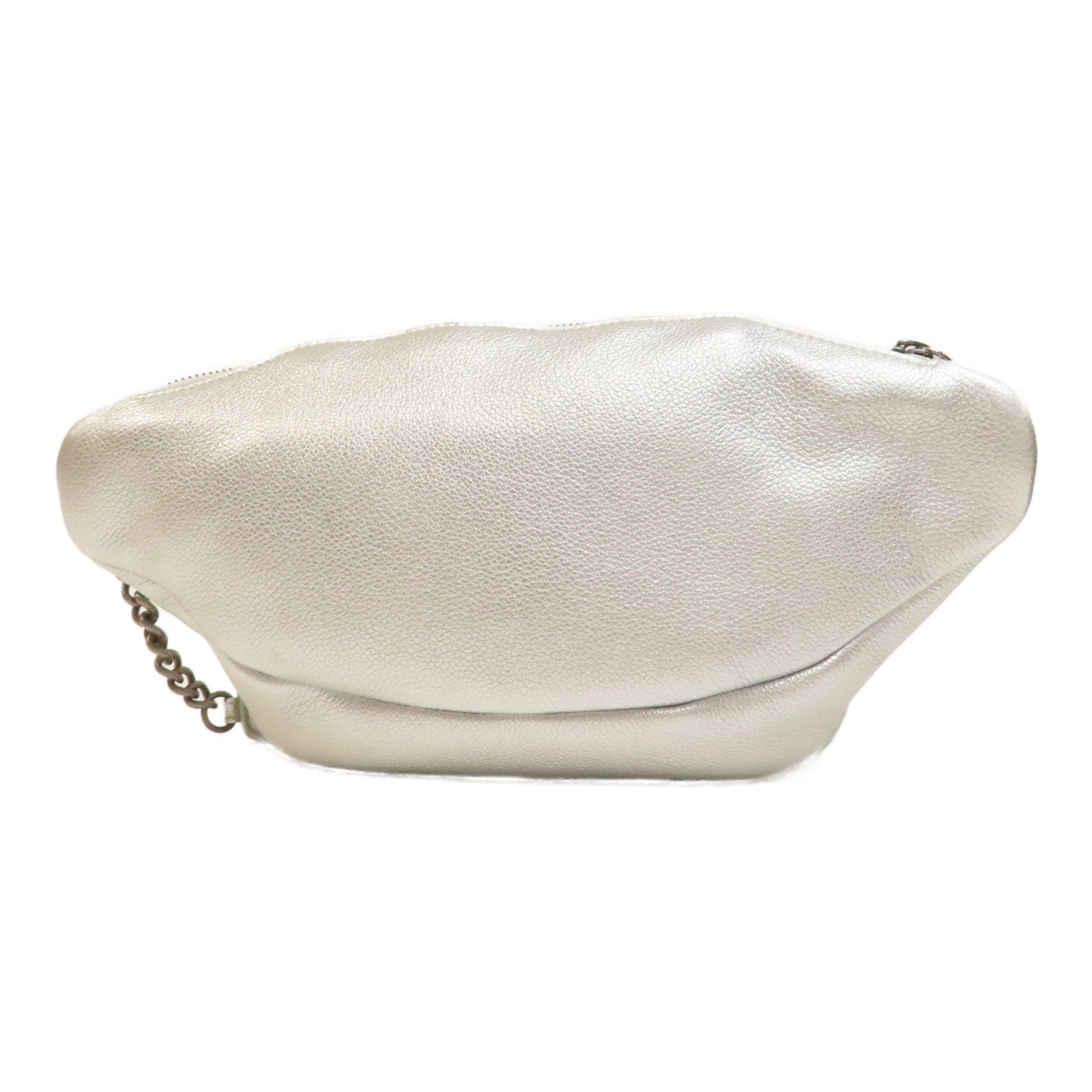 CHANEL 菱格牛皮皮革Waist Bag銀扣腰包銀色