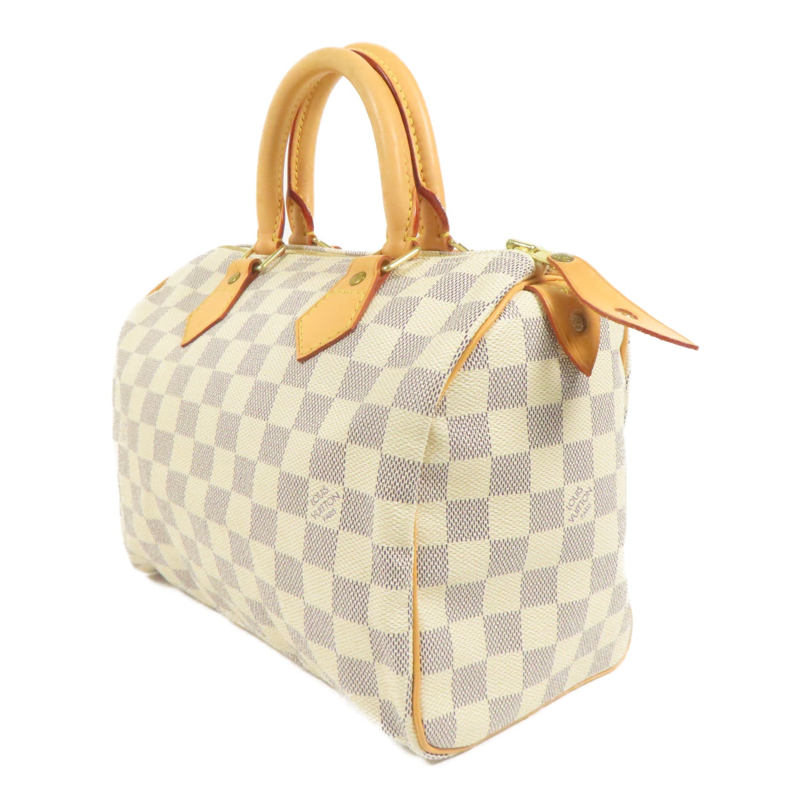 LOUIS VUITTON Damier Azur Speedy 25金扣手挽袋白色