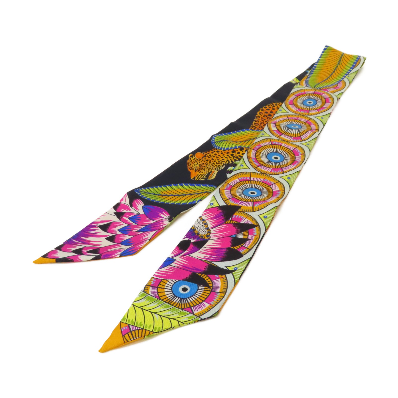 HERMES 絲質Twilly絲巾黑色/彩色