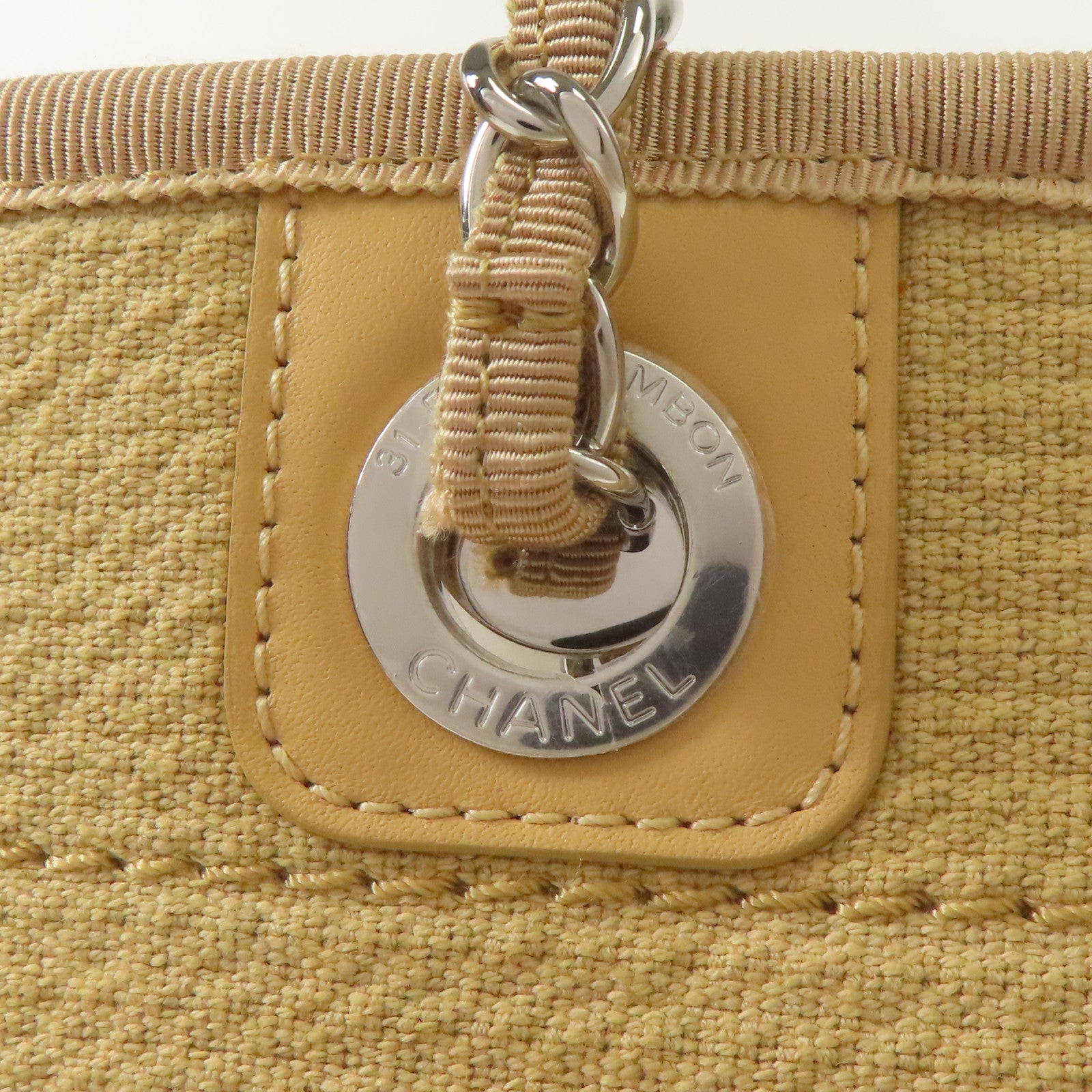 CHANEL 帆布Deauville銀扣鏈帶肩背袋