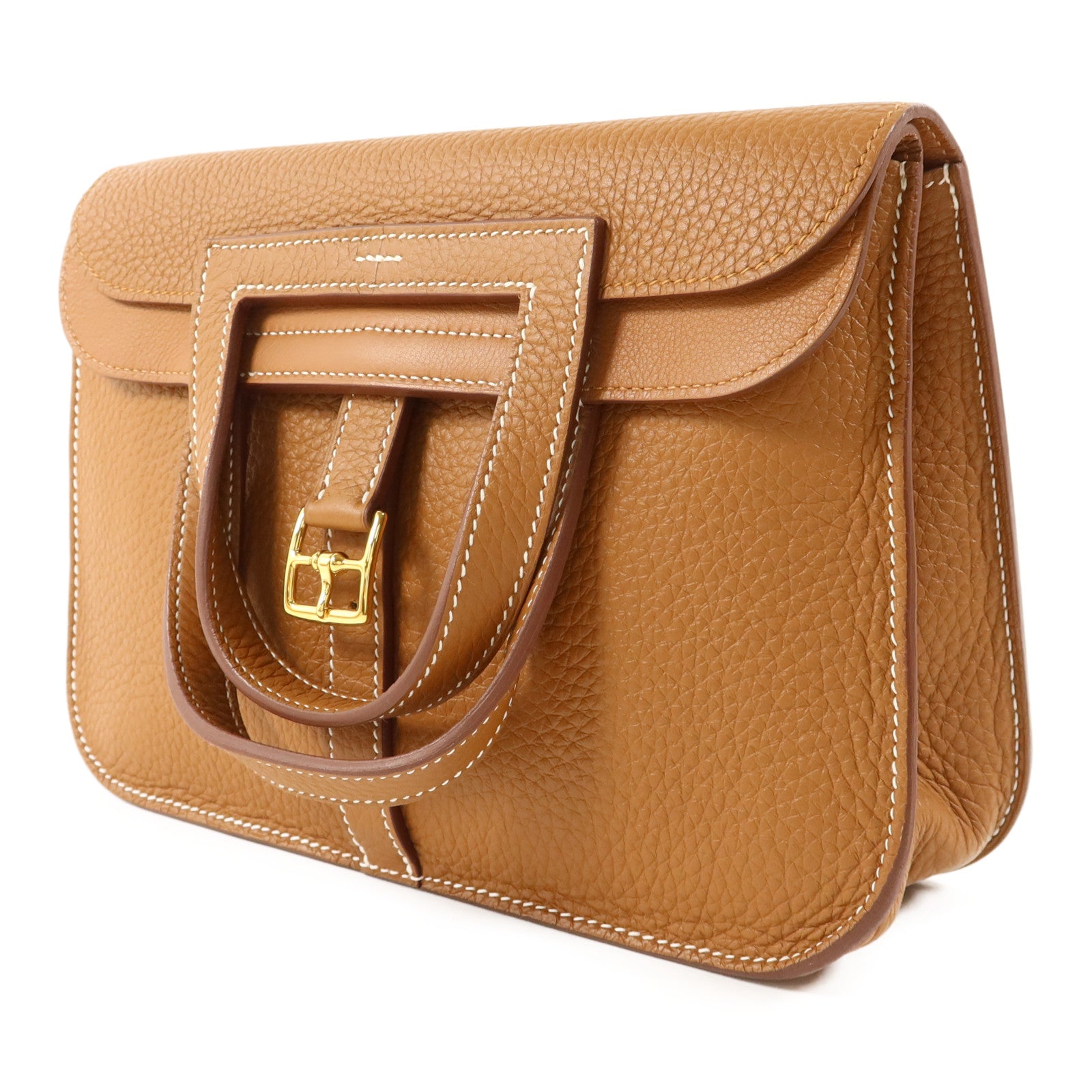 HERMES Clemence皮革Halzan 25金扣手挽肩背兩用袋Gold