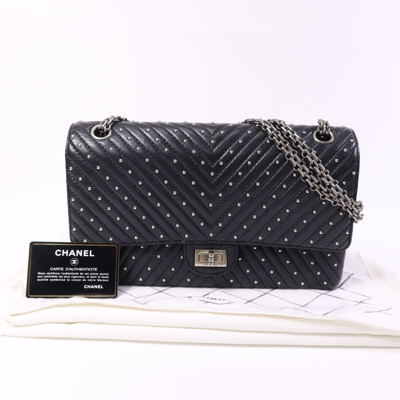 CHANEL 牛皮皮革2.55 Large銀扣鏈帶肩背袋