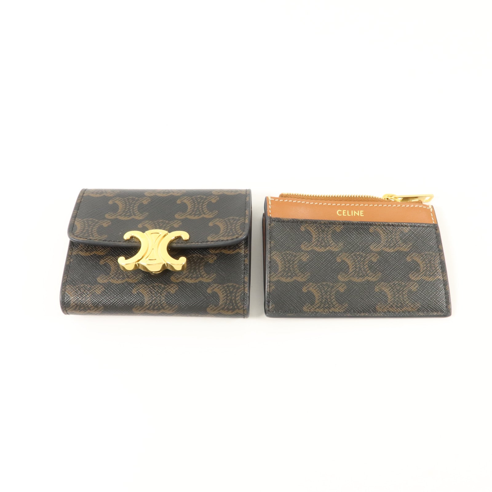 CELINE 塗層帆布Compact Wallet With Coin Triomphe錢包