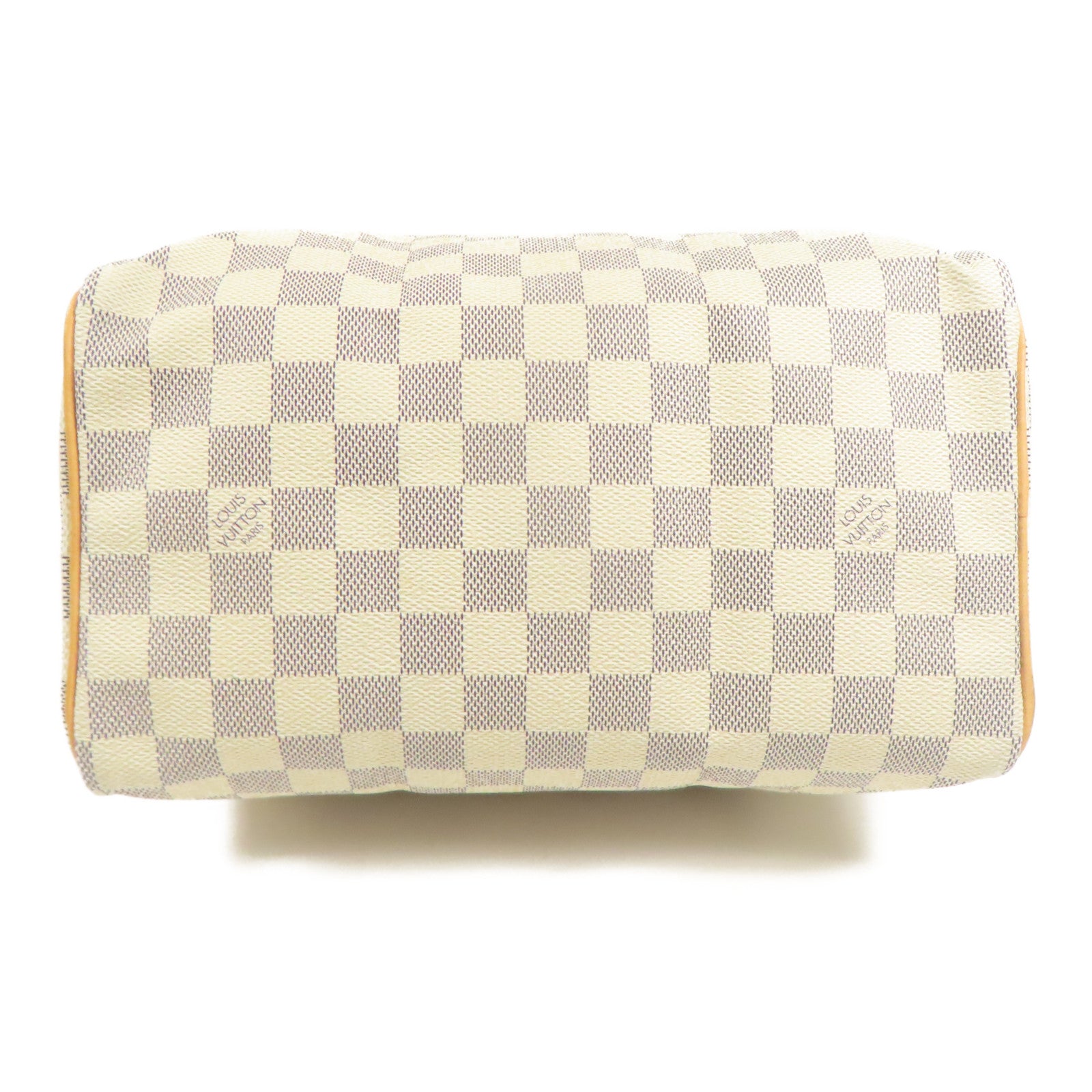 LOUIS VUITTON Damier Azur Speedy 25金扣手挽袋白色