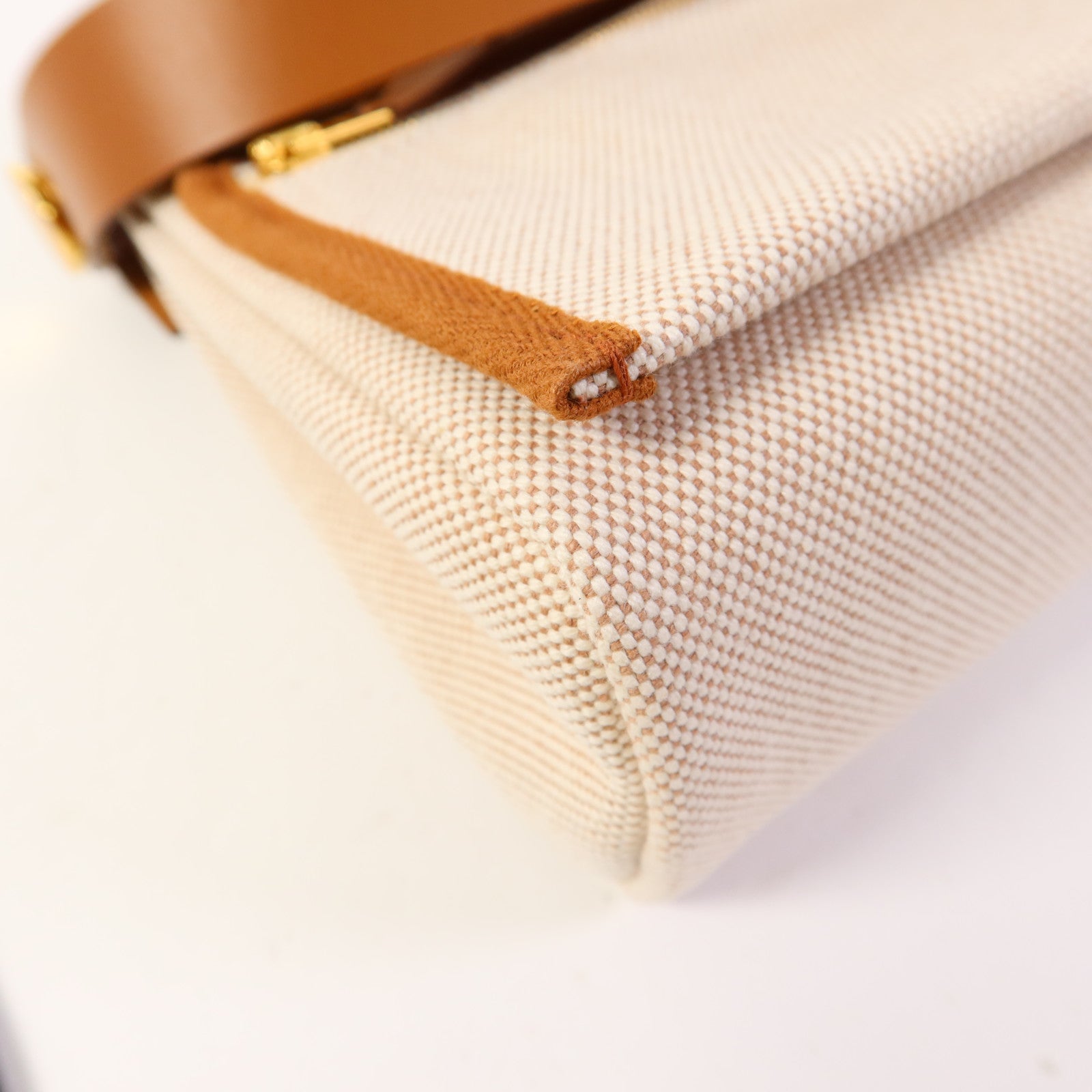 HERMES 帆布/皮革Mini Herbag金扣肩背袋Ebene