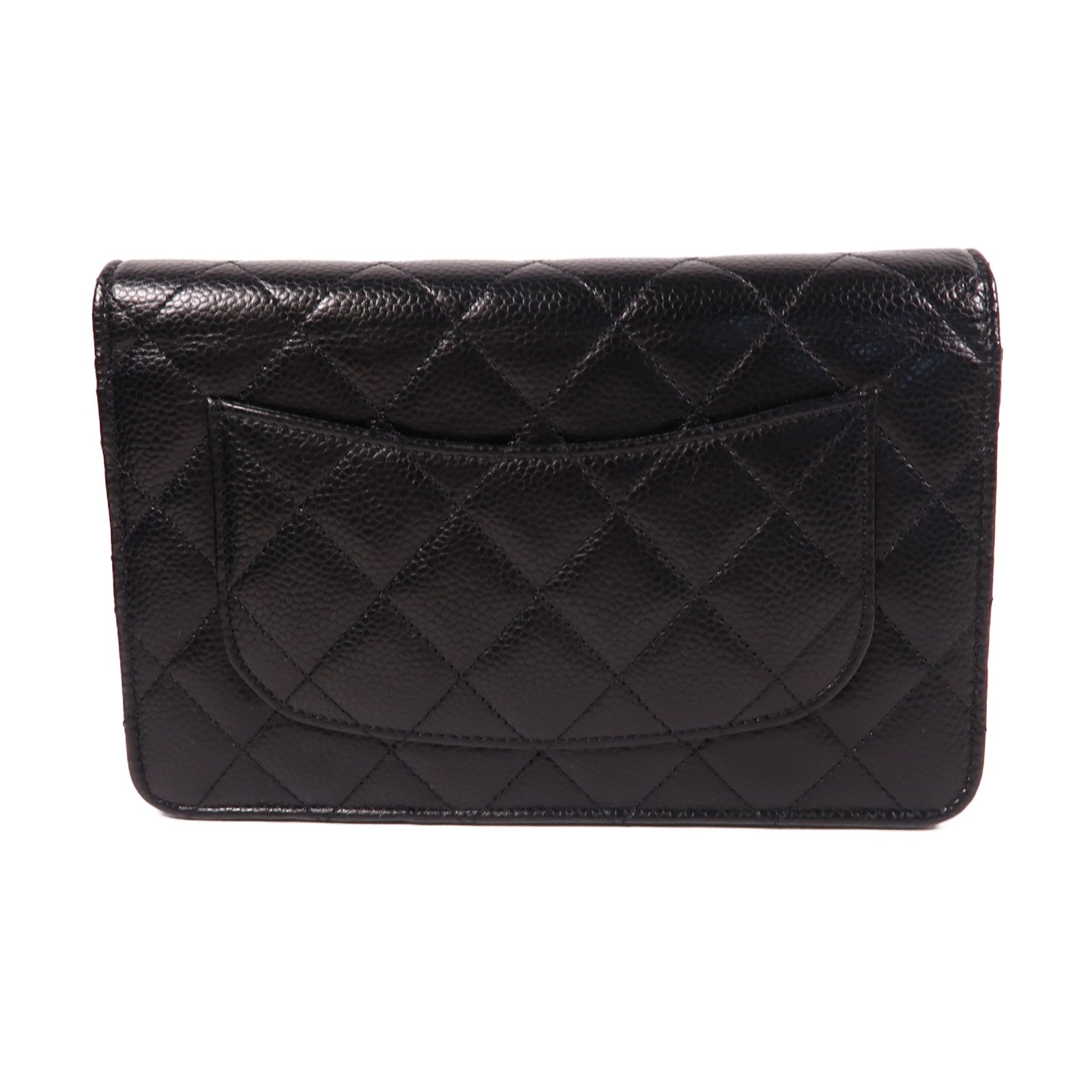 CHANEL 菱格Caviar皮革Wallet On Chain金扣鏈帶肩背袋黑色