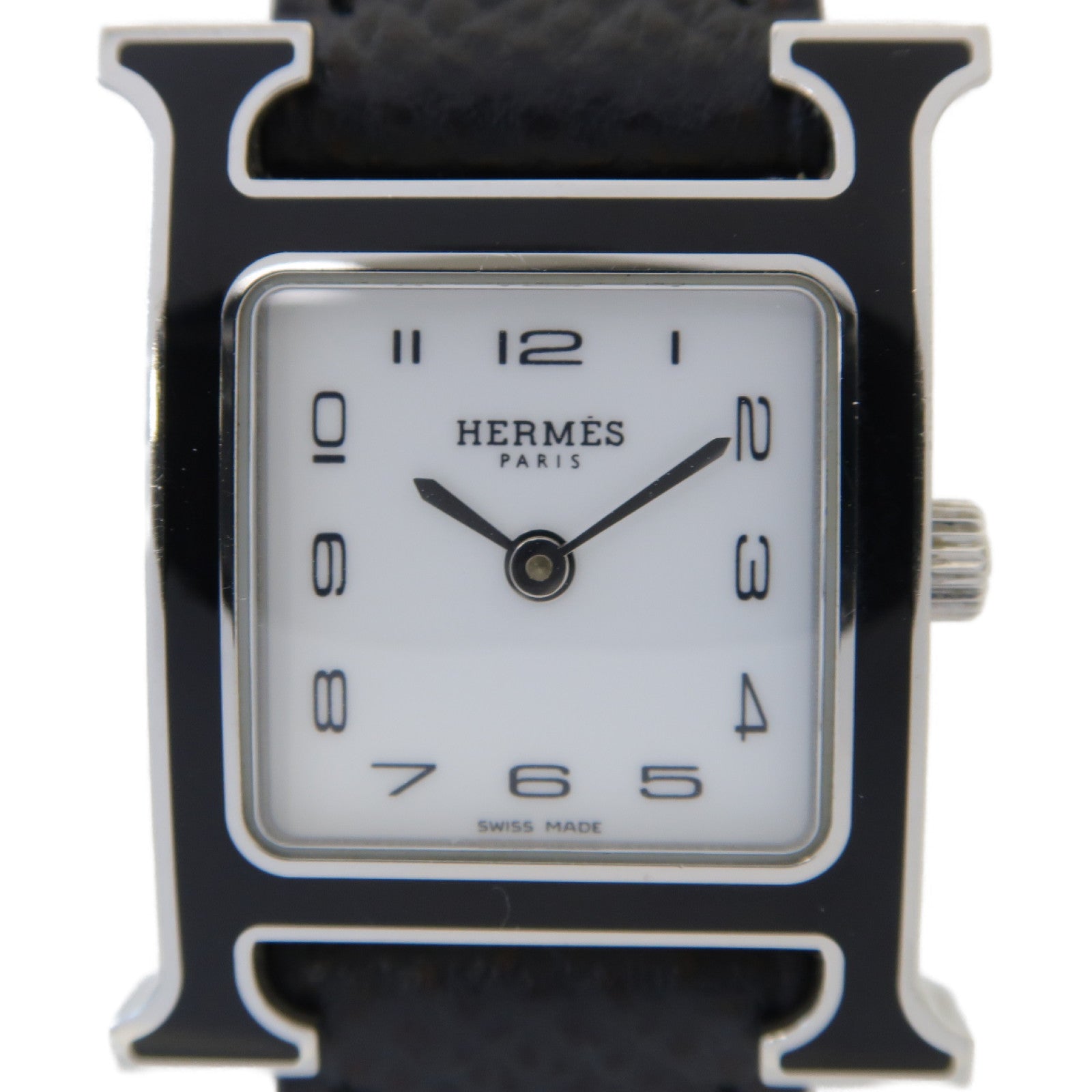 HERMES Heure H Watch 21mm不鏽鋼/Epsom皮革手錶石英機芯白色