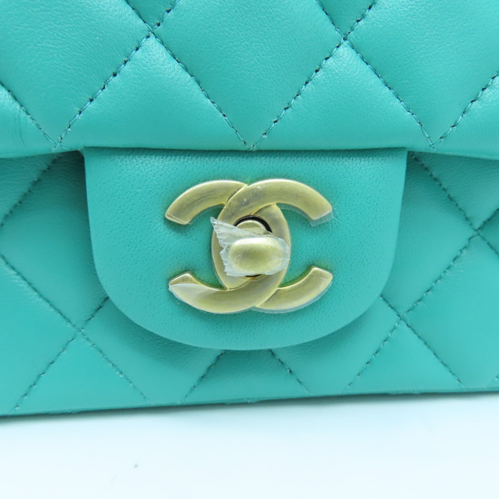 CHANEL 【激減優惠】菱格羊皮皮革Mini 20cm金扣鏈帶肩背袋綠色