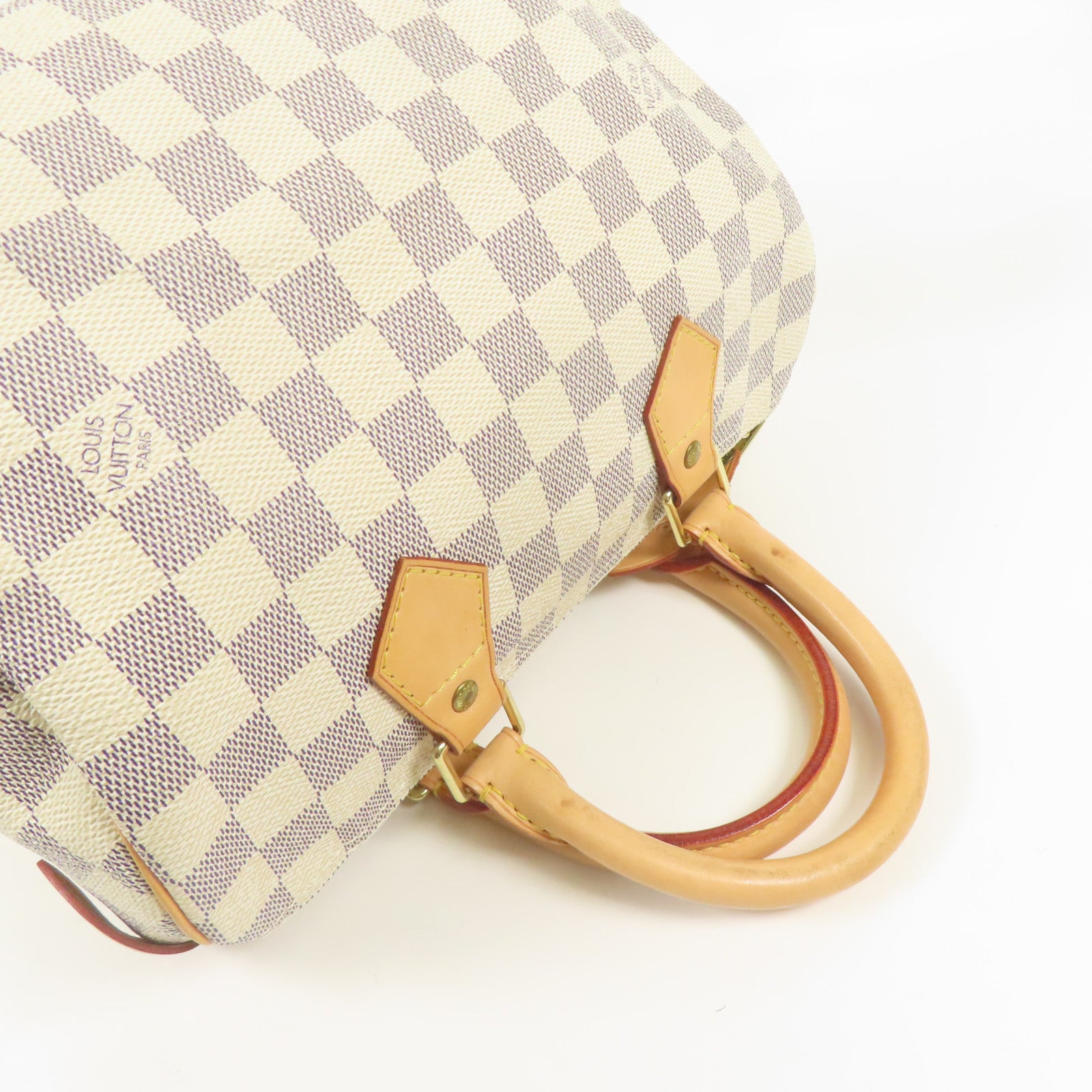 LOUIS VUITTON Damier Azur Speedy 25金扣手挽袋白色