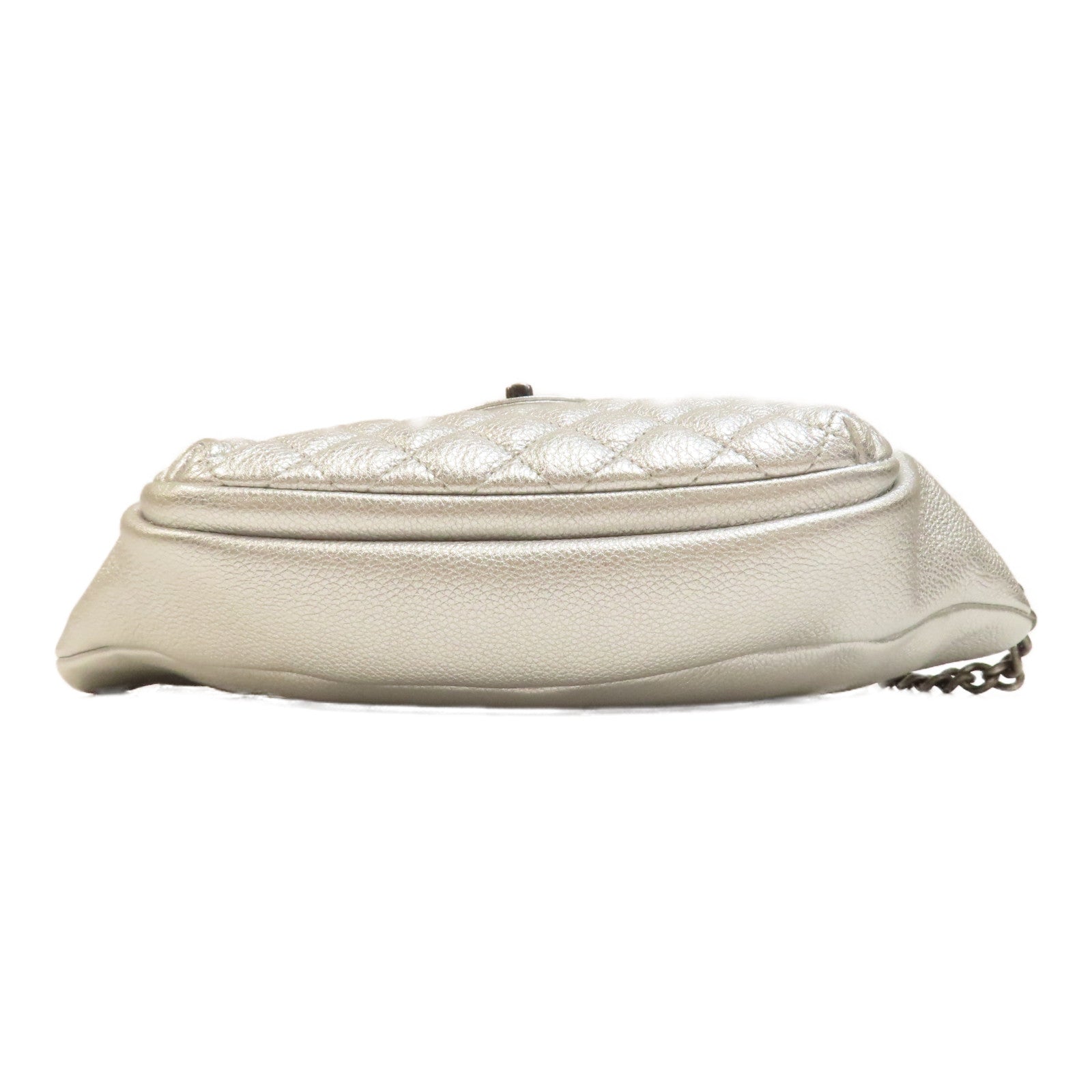 CHANEL 菱格牛皮皮革Waist Bag銀扣腰包銀色