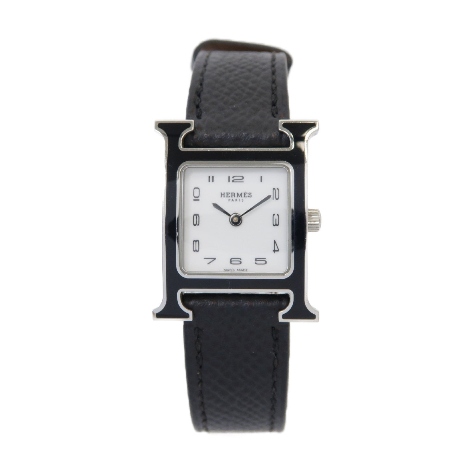 HERMES Heure H Watch 21mm不鏽鋼/Epsom皮革手錶石英機芯白色