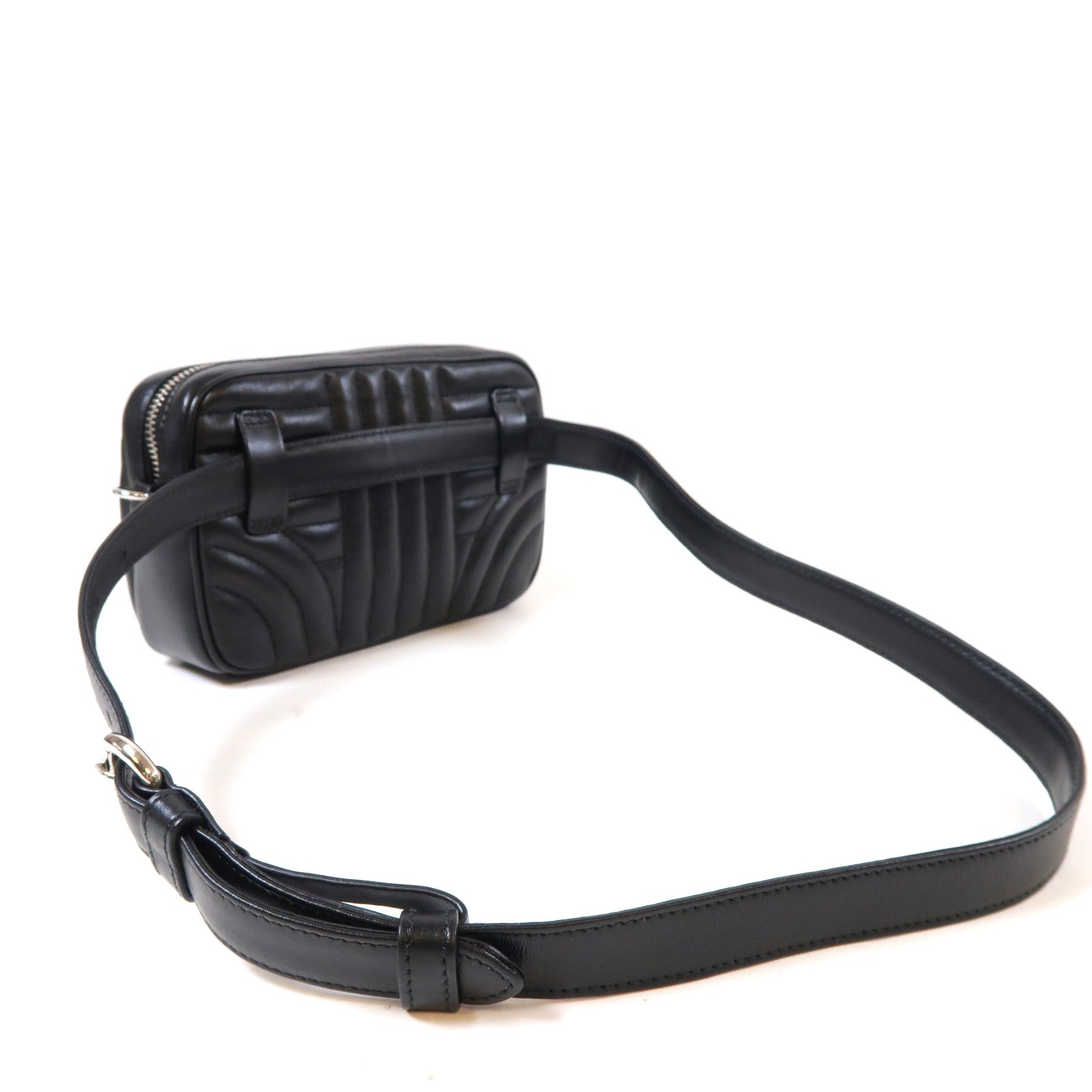 PRADA 牛皮皮革Shoulder Bag銀扣鏈帶肩背袋黑色